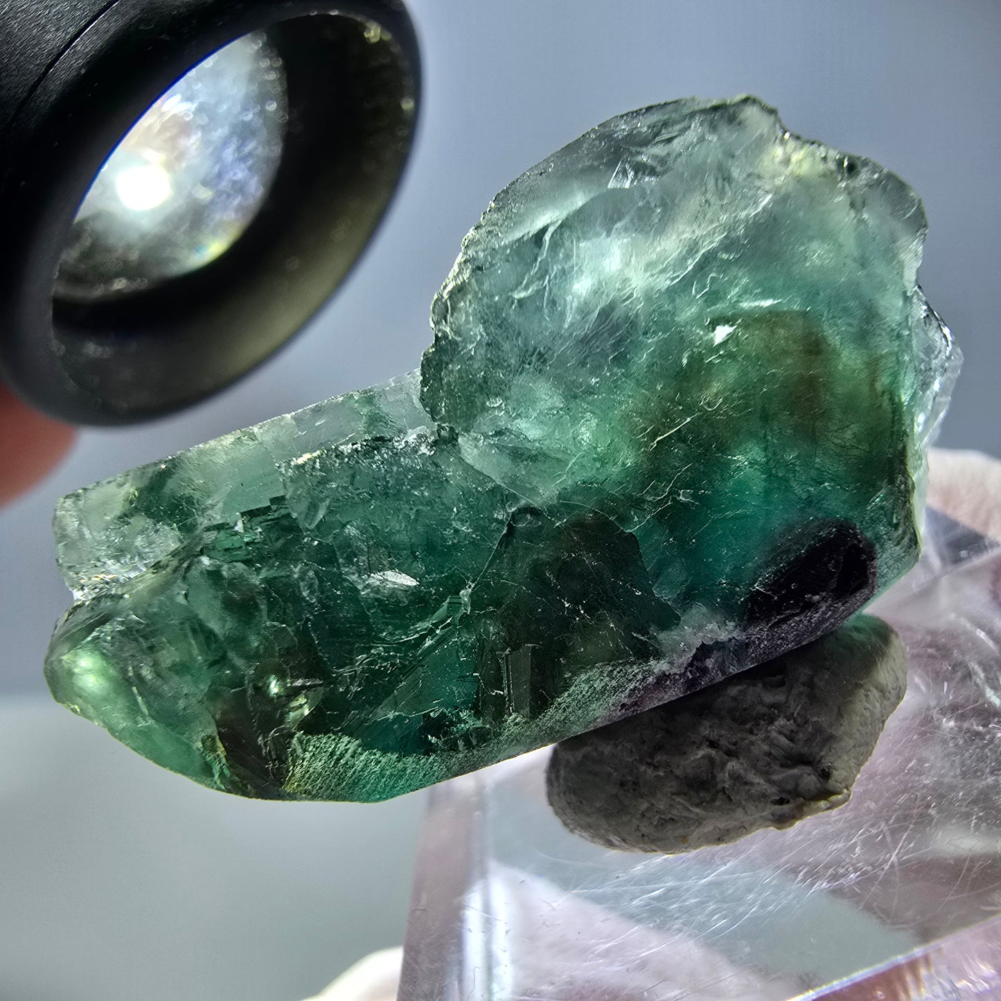 Spécimen de cube de fluorite fantôme, vert violet, Okorusu, Namibie, 36 x 25 x 15 mm
