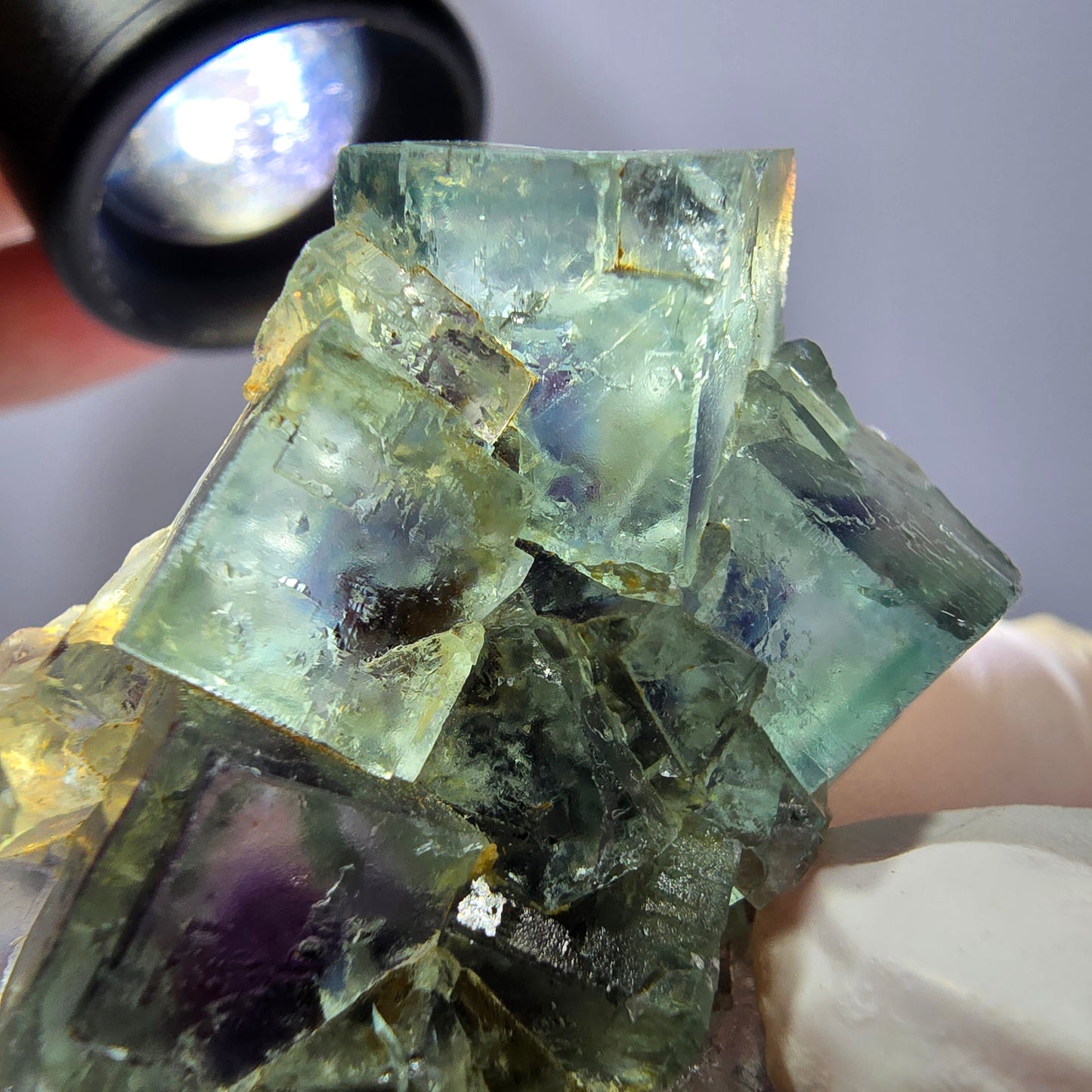 Spécimen de cube de fluorite fantôme, parqueté vert violet Okorusu, Namibie 49*34*13 mm