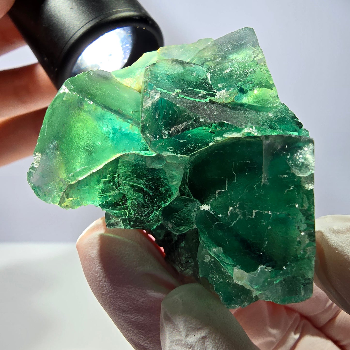 Spécimen de cube de fluorite fantôme transparente, vert parqueté Okorusu, Namibie 54 x 49 x 32 mm