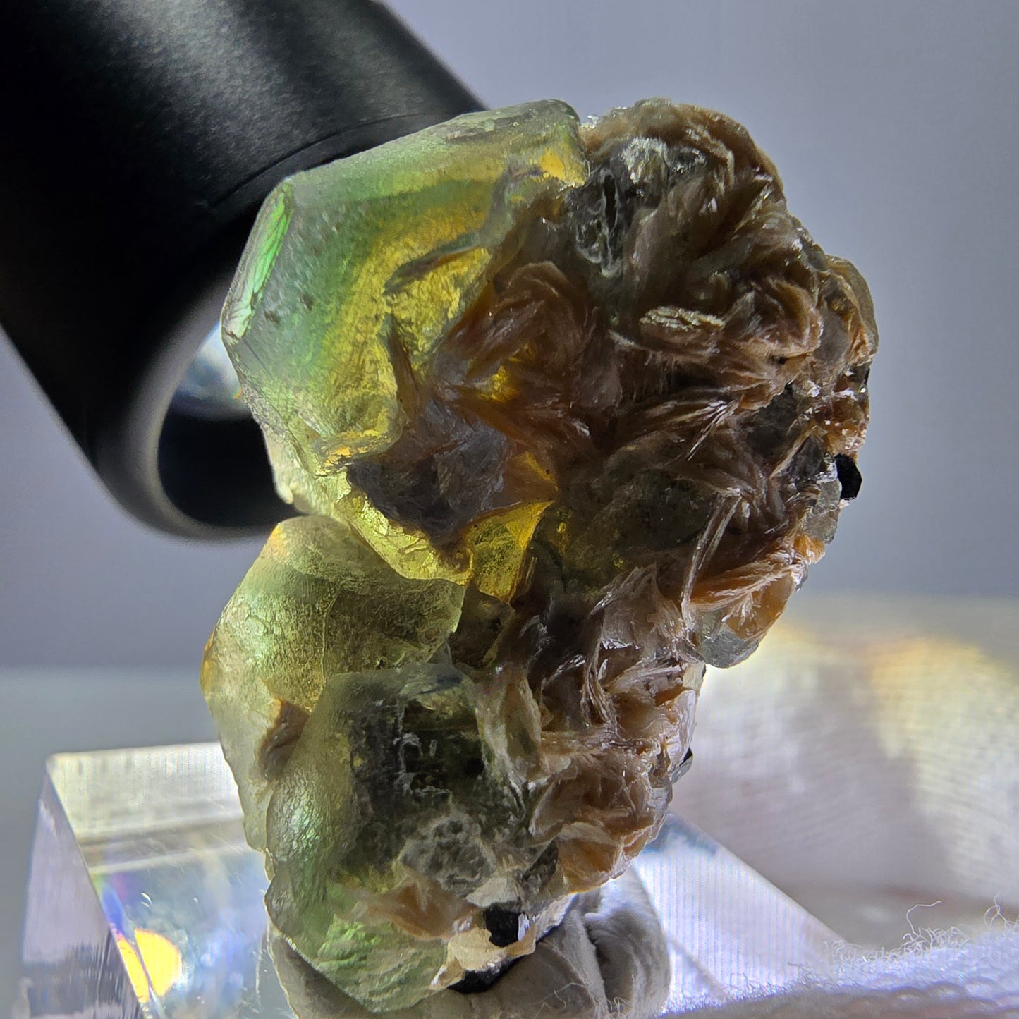 Cube de fluorite fantôme, spécimen hexagonal de tourmaline muscovite Schorl, Erongo, Namibie, 33 x 21 x 19 mm