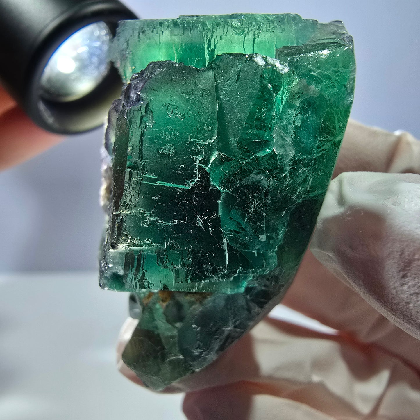 Spécimen de cube de fluorite fantôme transparente, vert parqueté, Okorusu, Namibie, 53 x 40 x 30 mm
