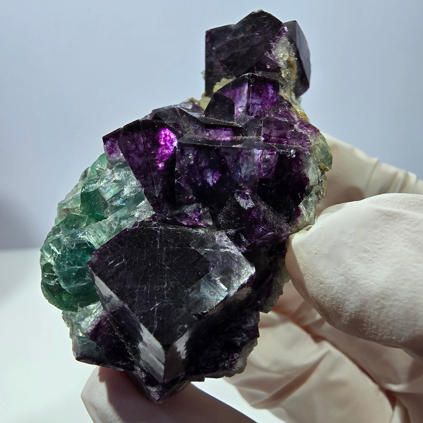 Cube de fluorite fantôme, spécimen de quartz vert violet, Okorusu, Namibie, 62 x 35 x 29 mm