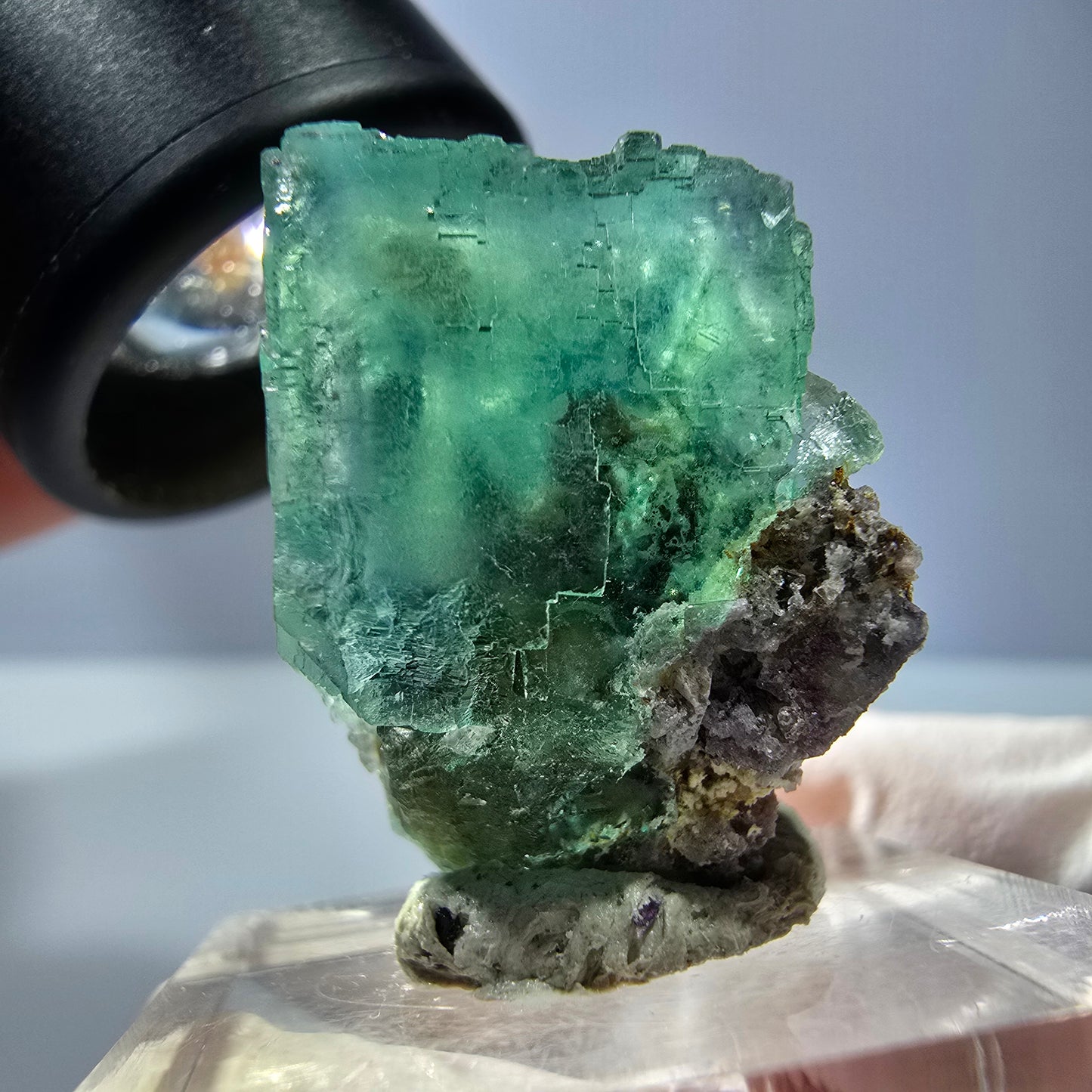 Cube de fluorite fantôme transparente parquetée, vert Okorusu, Namibie 25 x 19 x 15 mm