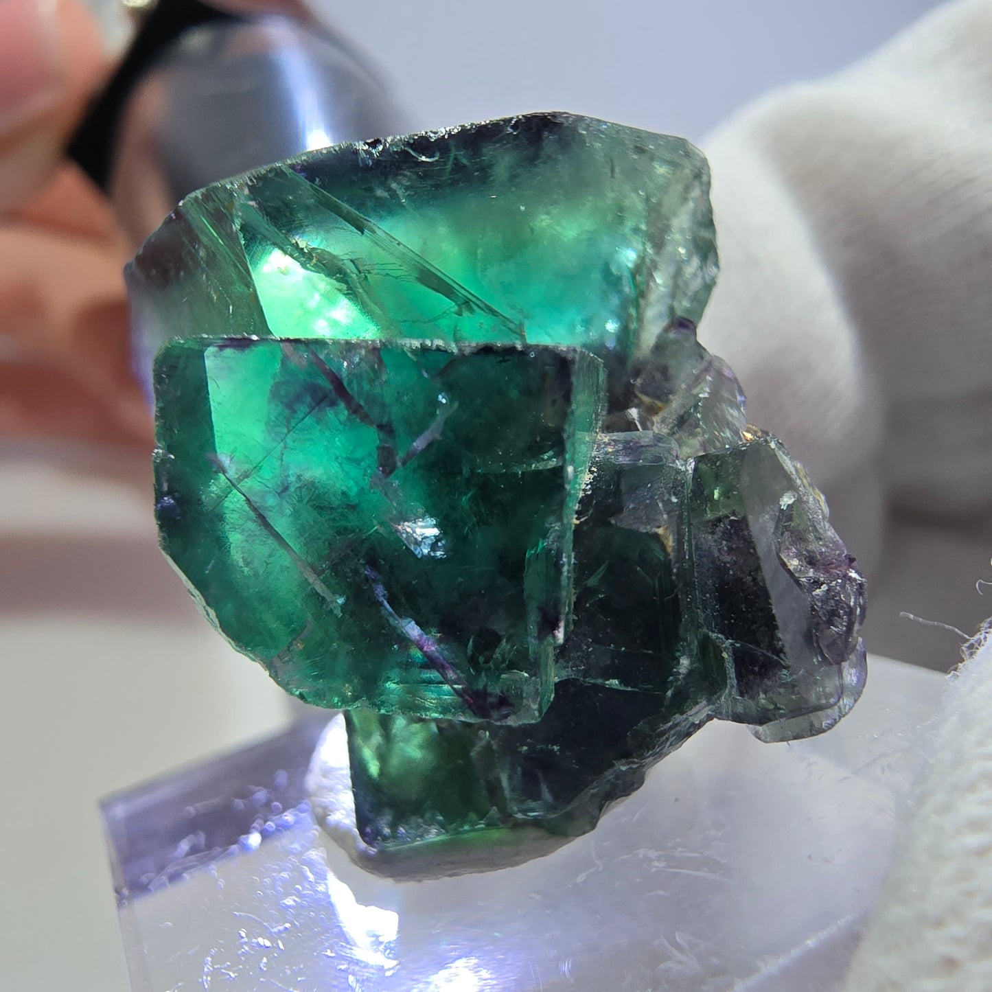 Spécimen rare de cube de fluorite fantôme, vert-violet zonal, Okorusu, Namibie, 32 x 20 x 22 mm