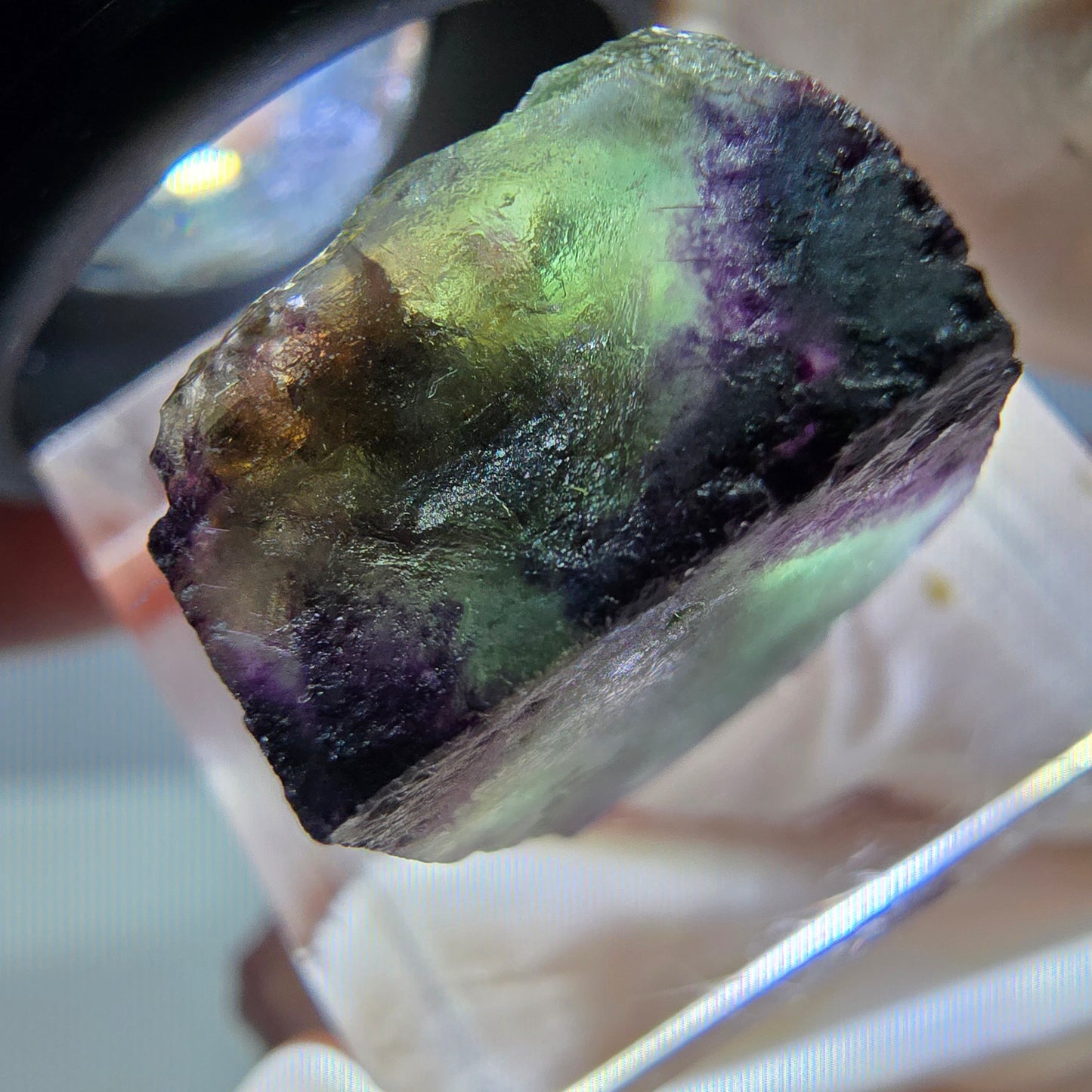 Cube de fluorite fantôme parqueté, zonal, vert violet Okorusu, Namibie 15*15*10mm