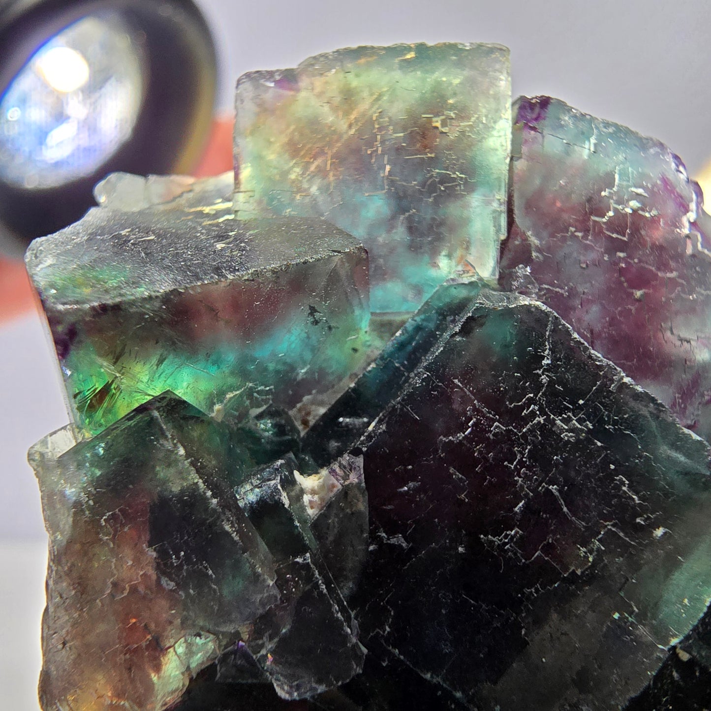 Cube de fluorite fantôme étagé vert violet Okorusu Namibie 47 x 44 x 16 mm