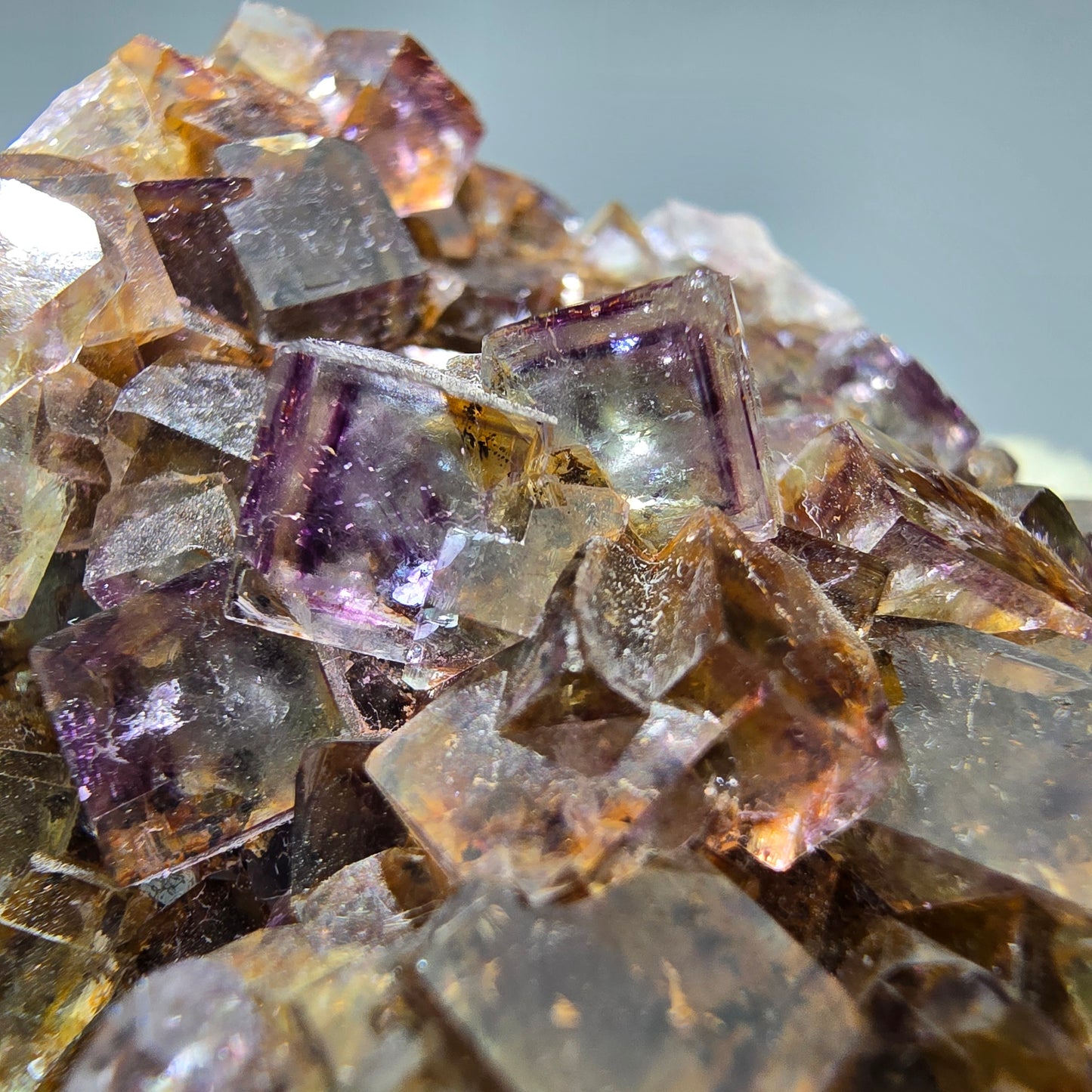 Bunte Phantom Fluorit Würfel Stufe grün lila gelb Okorusu, Namibia 69*59*24mm