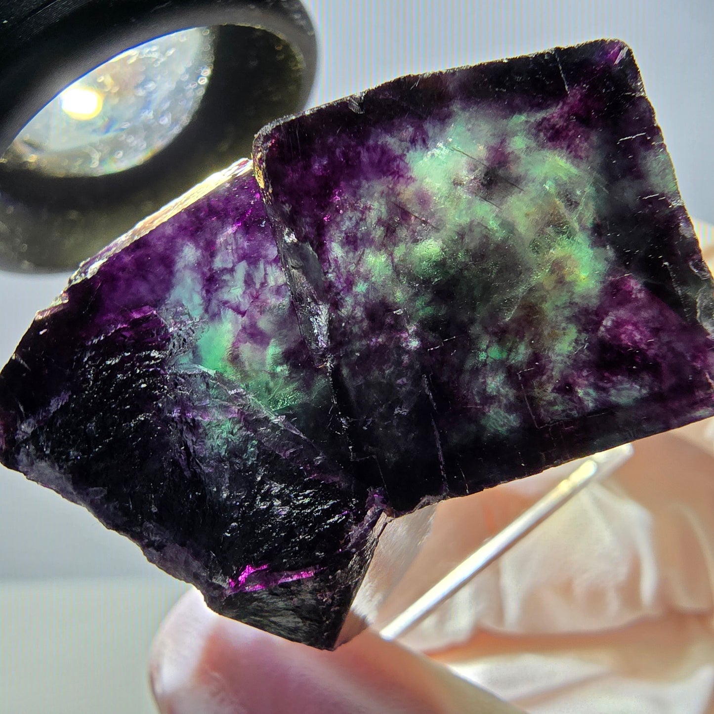 Rare spécimen de cube de fluorite, vert violet, Okorusu, Namibie, 36 x 26 x 22 mm