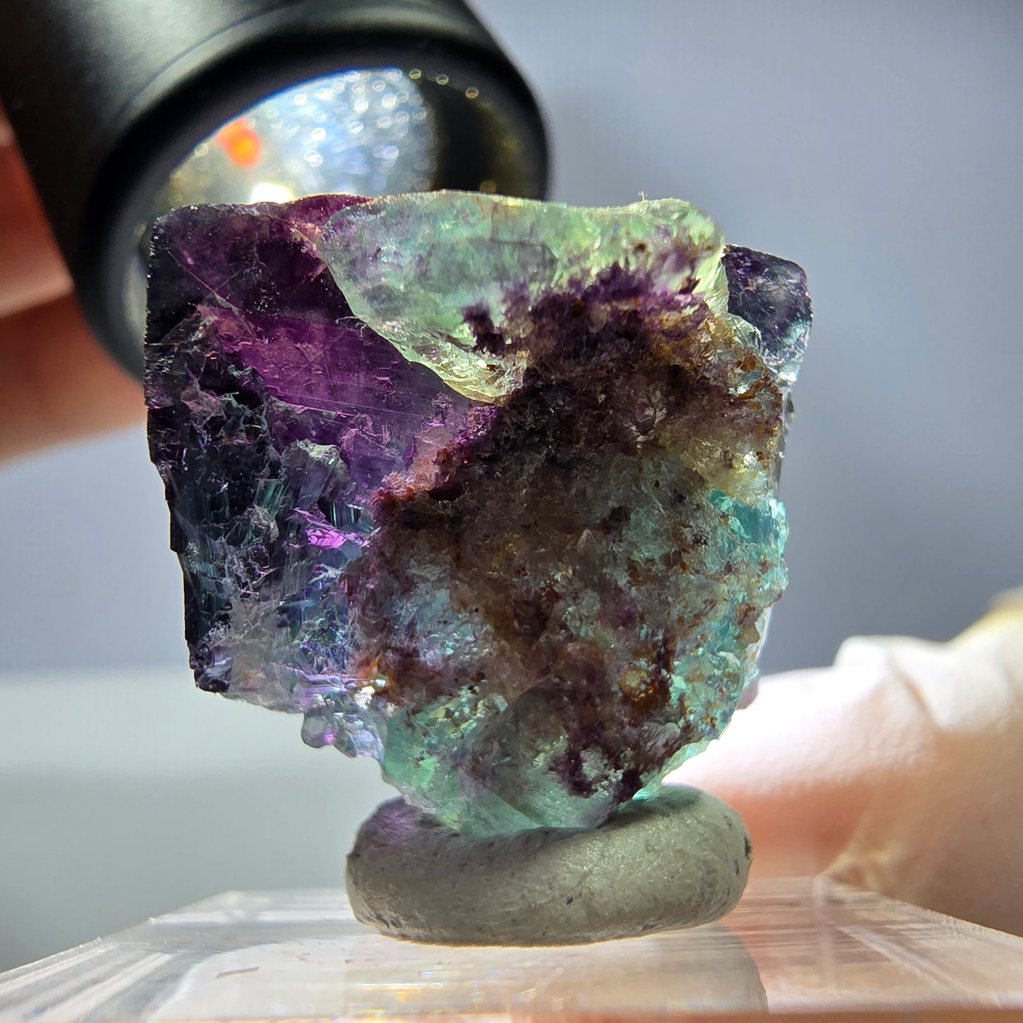 Rare cube de fluorite fantôme parqueté vert violet Okorusu Namibie 23*22*22mm