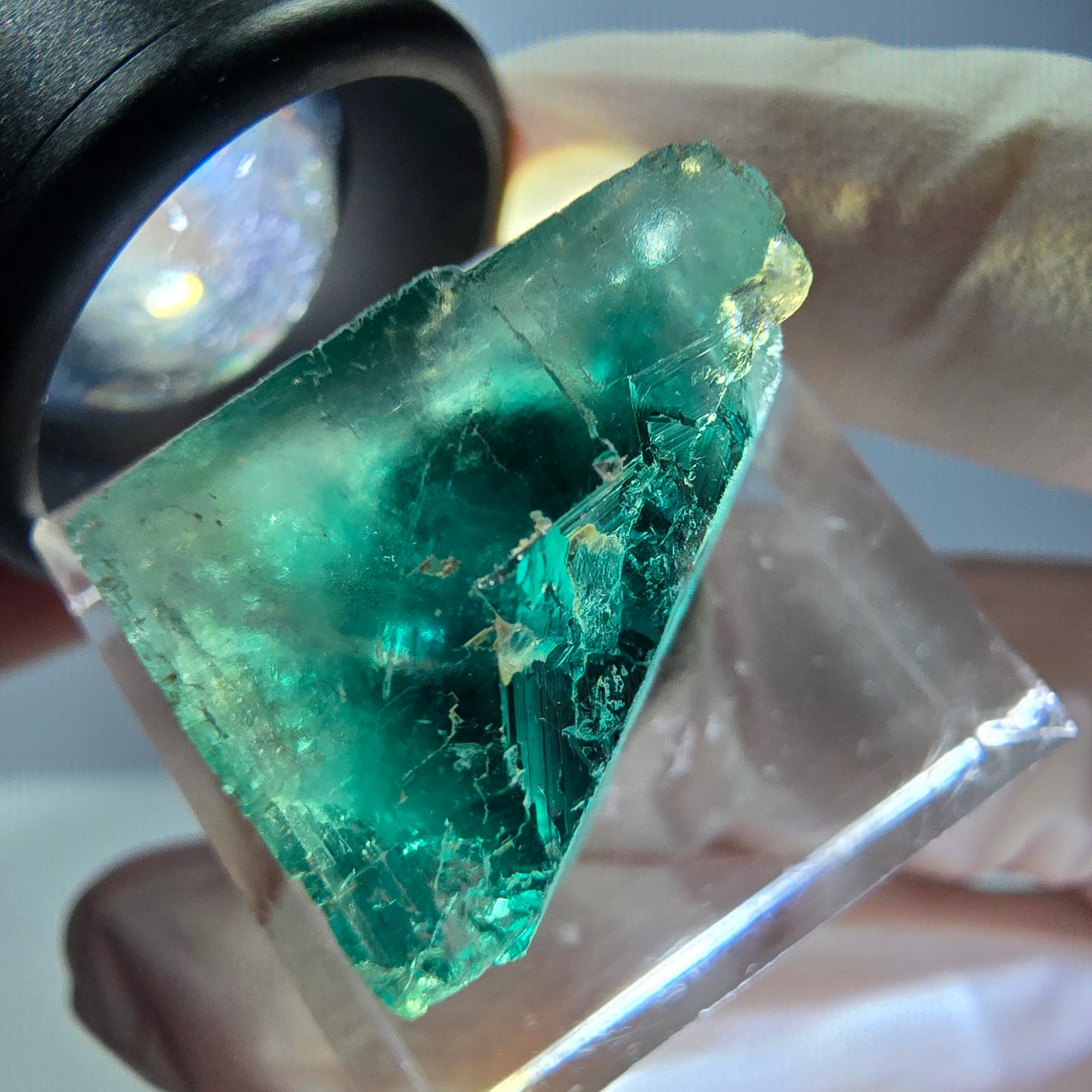 Klarer Phantom Fluorit Würfel parkettiert, grün Okorusu, Namibia 19*16*14mm