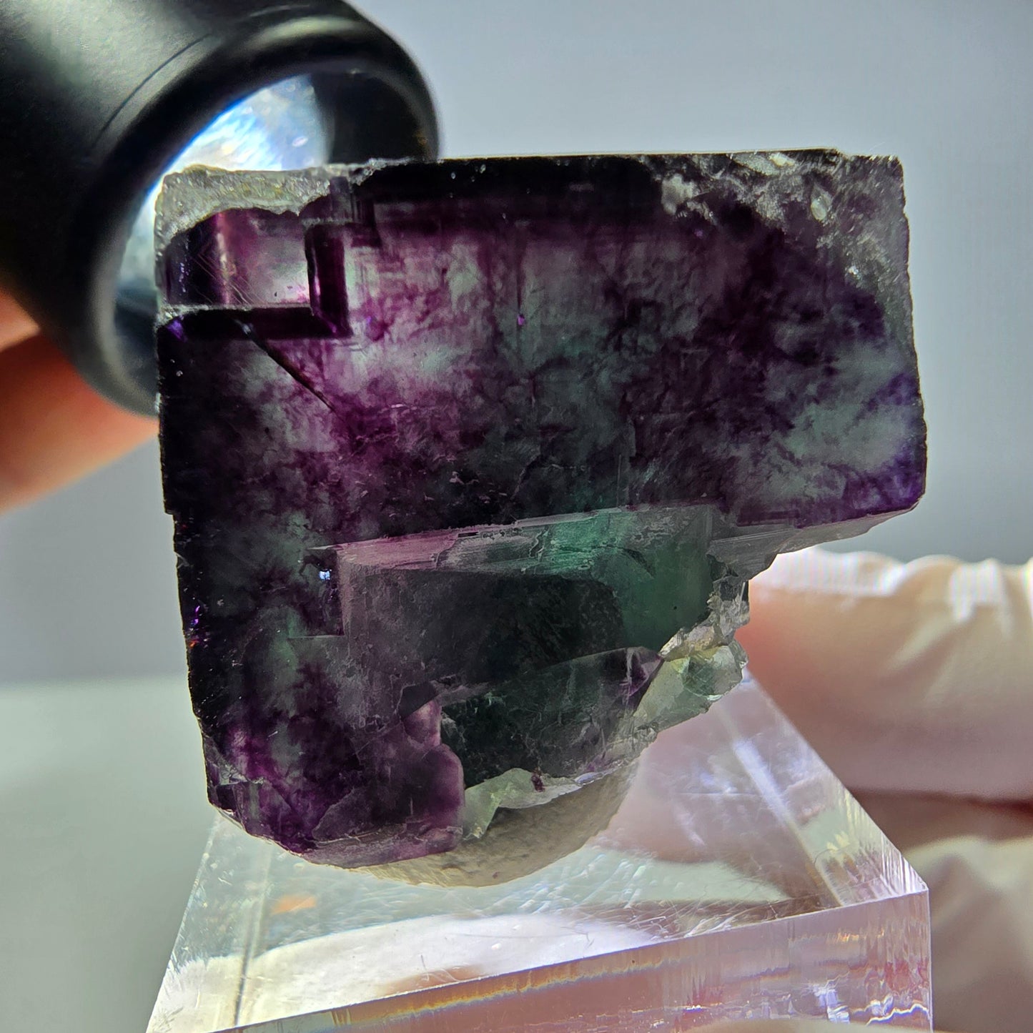 Rare cube de fluorite fantôme parqueté vert violet Okorusu Namibie 29*27*27mm