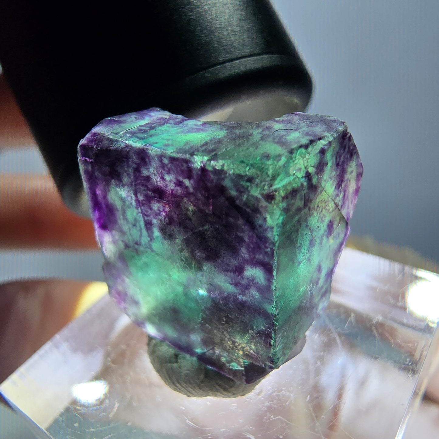 Phantom Fluorite cube parquetted, green purple Okorusu, Namibia 17*17*16mm