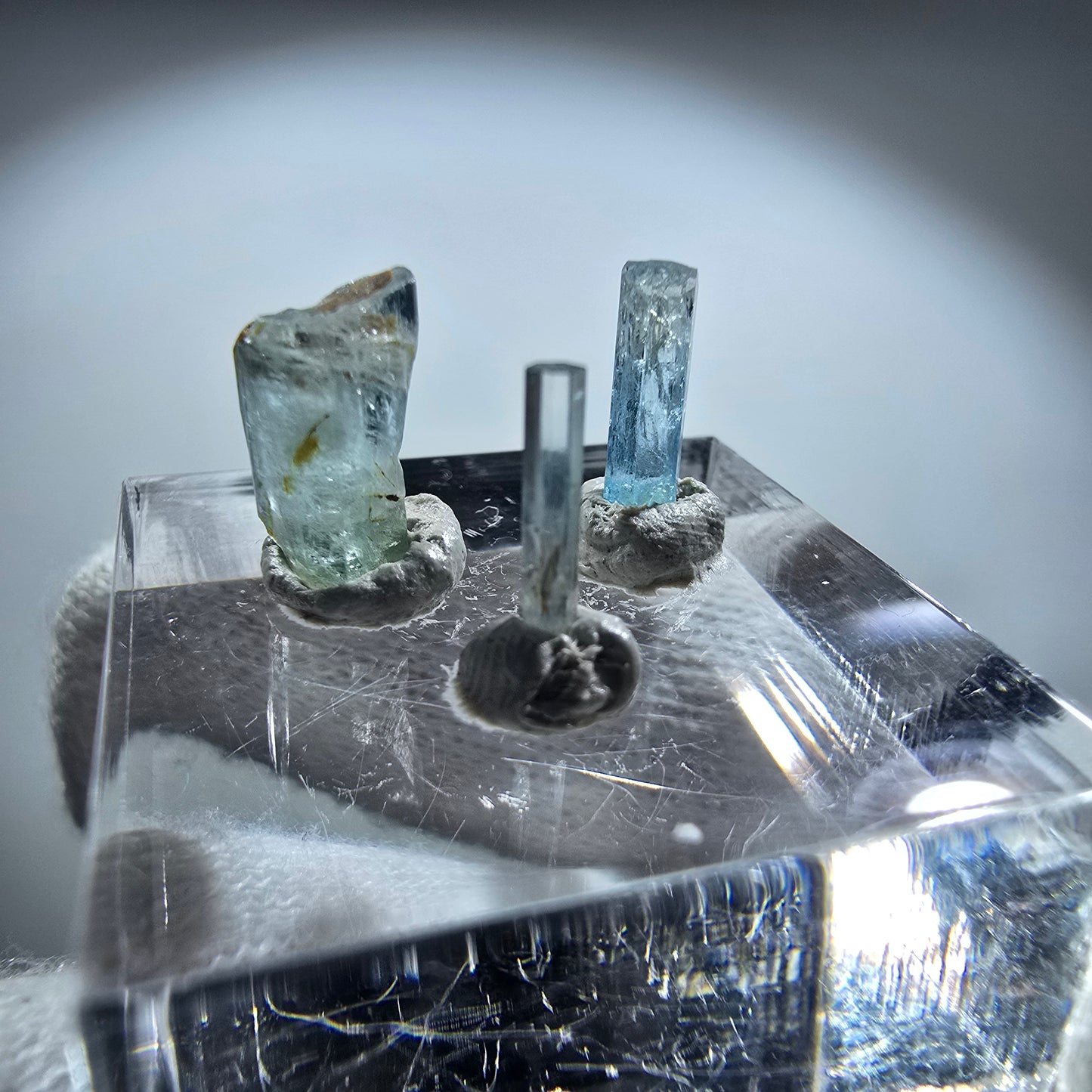 3x Aquamarin Kristalle, blau - 3er Set Erongo, Namibia 8-10mm -
