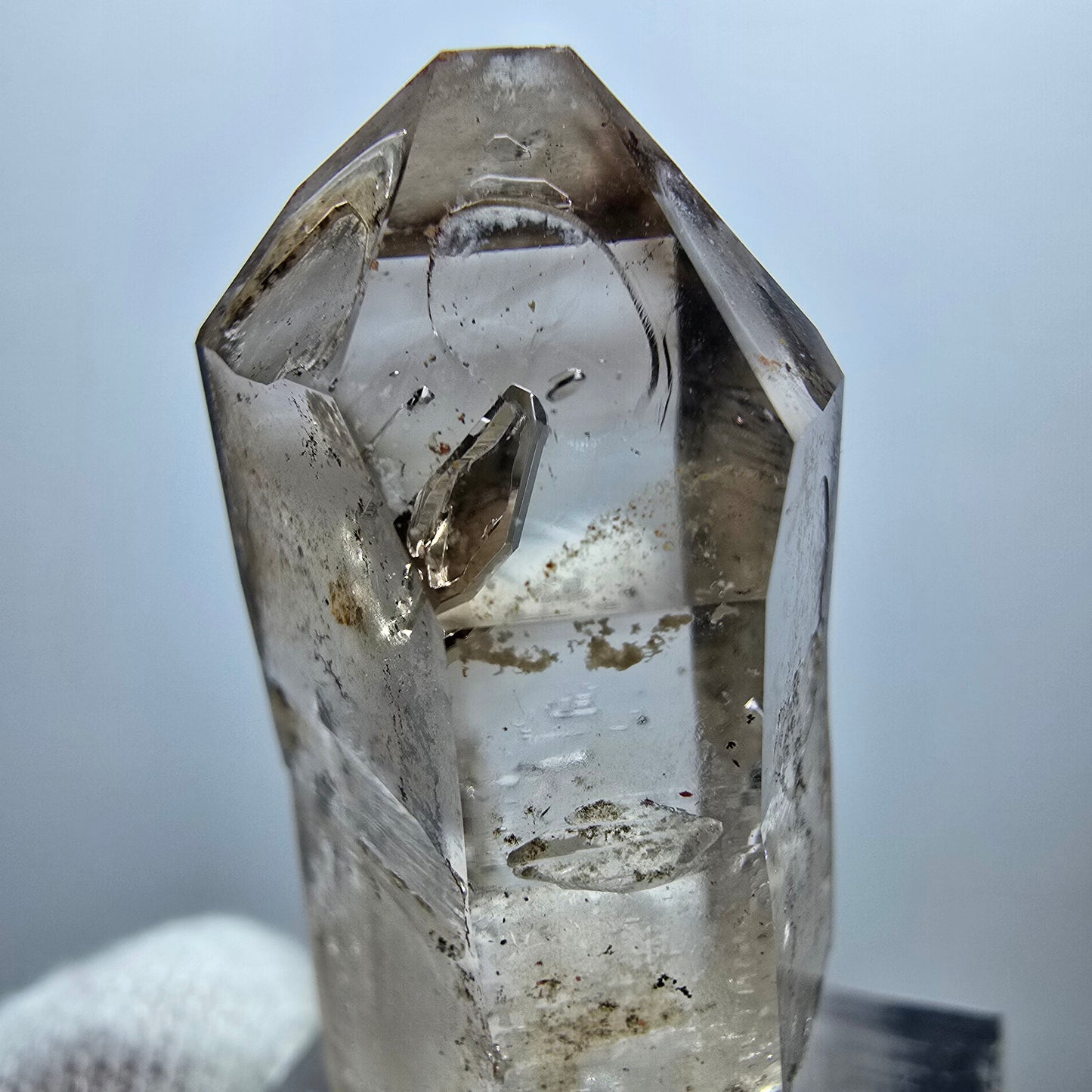 Pointe de quartz fumé Enhydro Phantom, 1x Bubble Goboboseb, Namibie 39*16*16mm