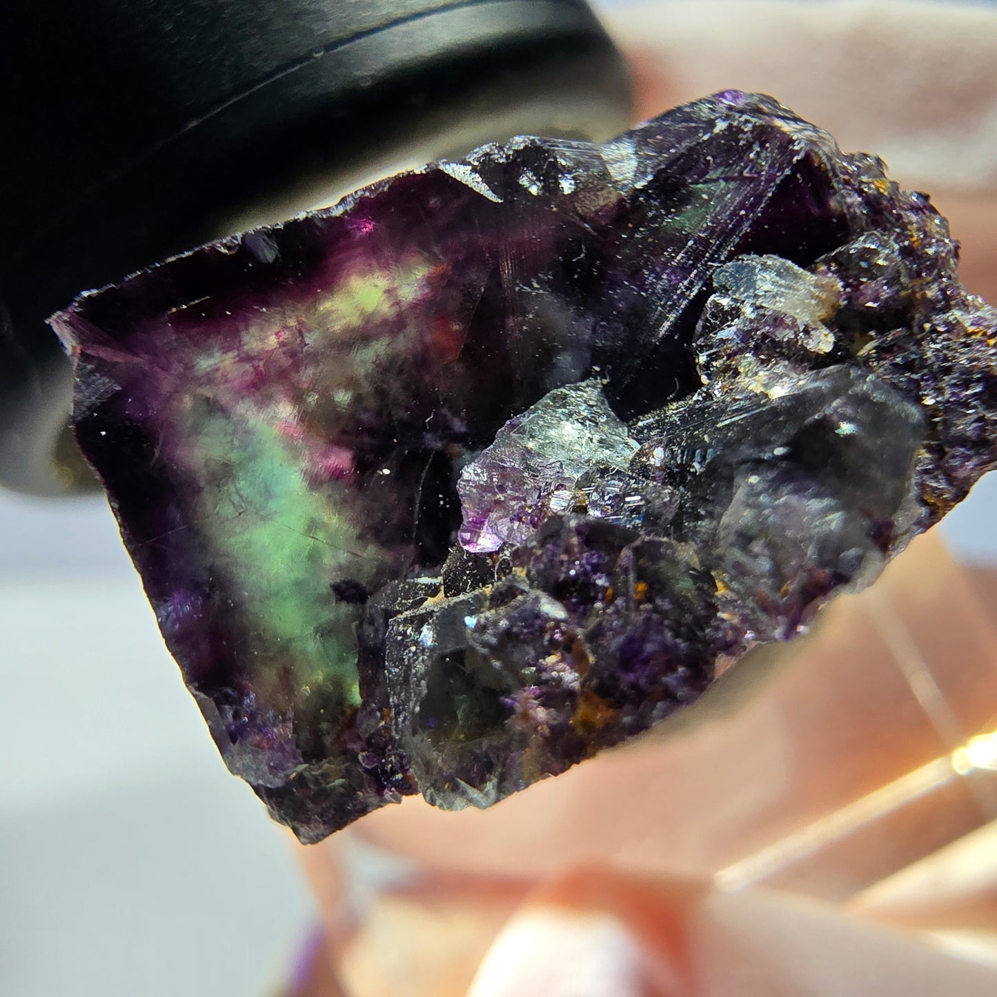 Klarer Phantom Fluorit Würfel, grün lila Okorusu, Namibia 24*22*13mm