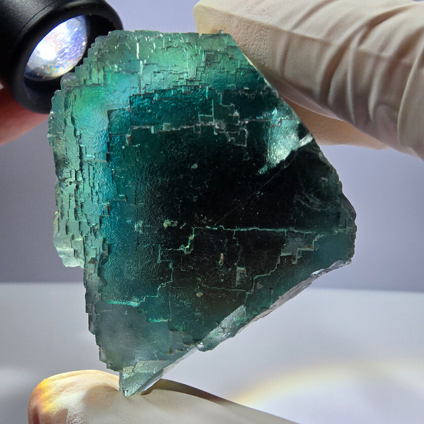 Spécimen de cube de fluorite fantôme transparente, vert parqueté, Okorusu, Namibie, 65 x 46 x 28 mm
