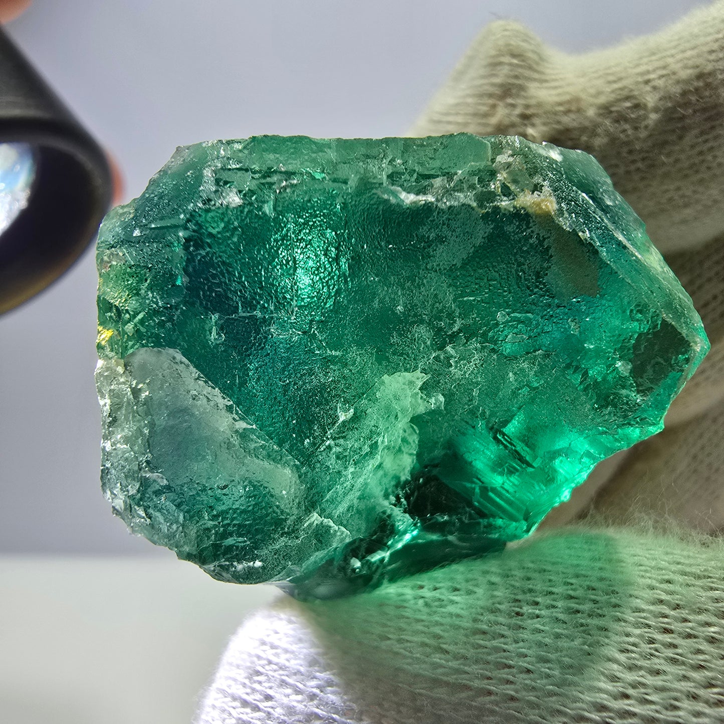 Rare spécimen de cube de fluorite fantôme, parqueté vert Okorusu, Namibie, 36 x 35 x 31 mm