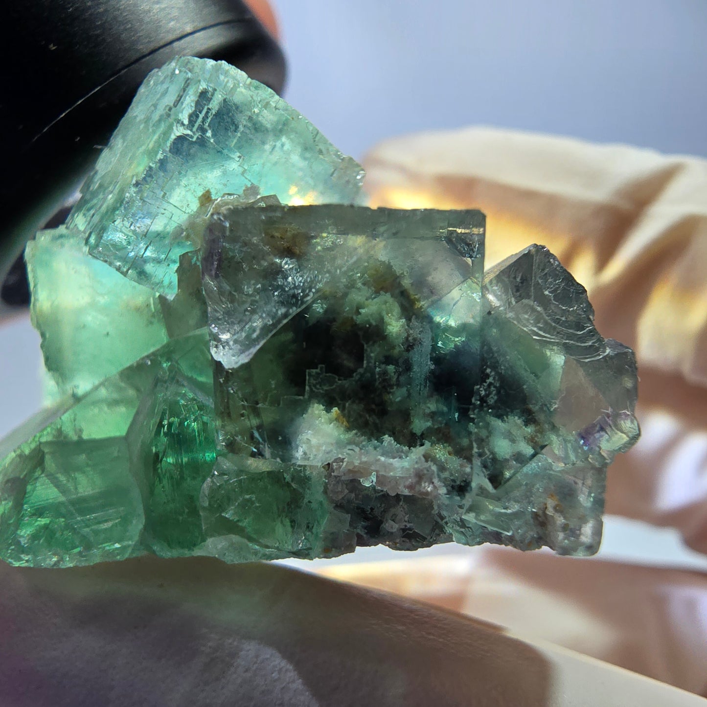 Phantom Fluorit Würfel, parkettiert, Quarz Stufe Okorusu, Namibia 42*30*26mm