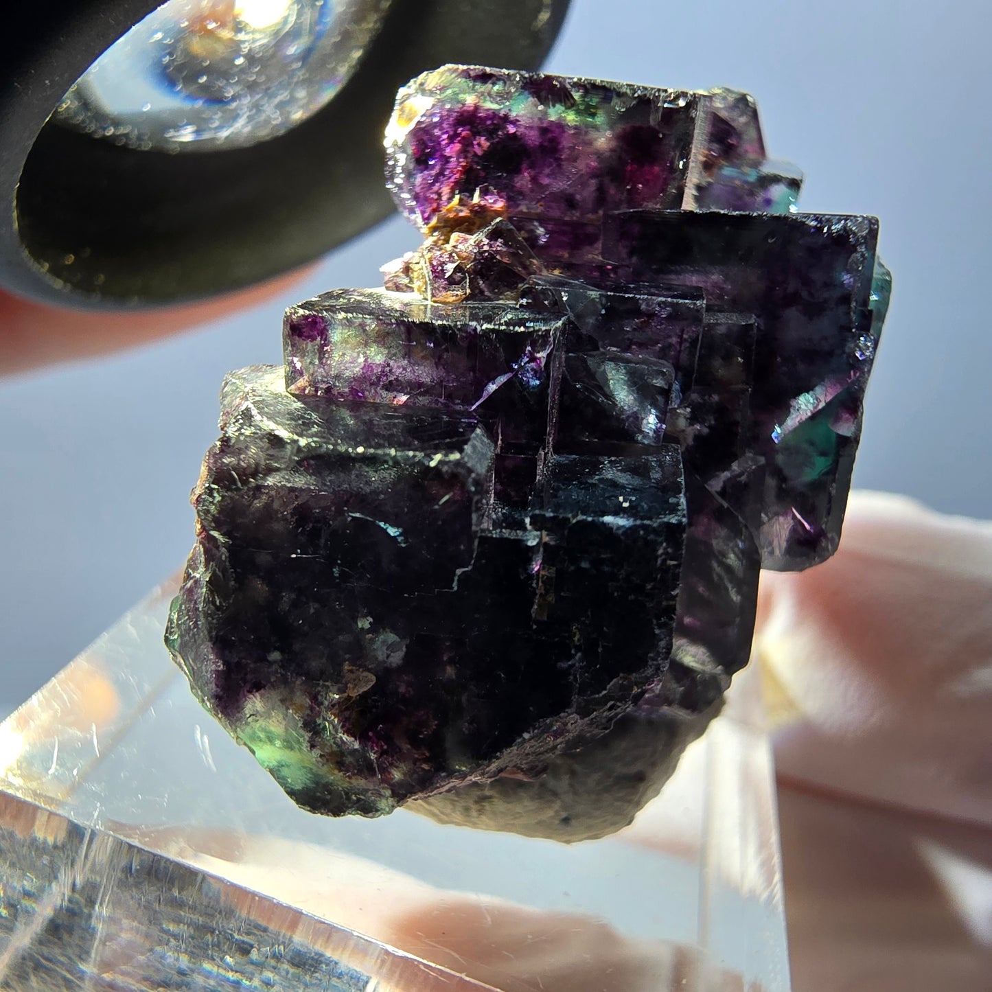 Spécimen de cube de fluorite fantôme, parqueté vert violet Okorusu, Namibie 34*24*19 mm
