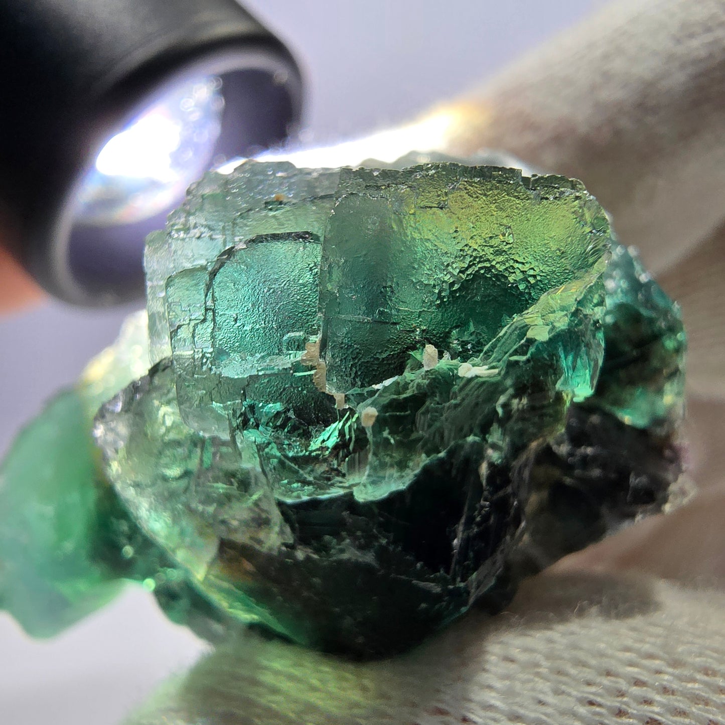 Rare spécimen de cube de fluorite fantôme, parqueté vert Okorusu, Namibie, 47 x 31 x 28 mm