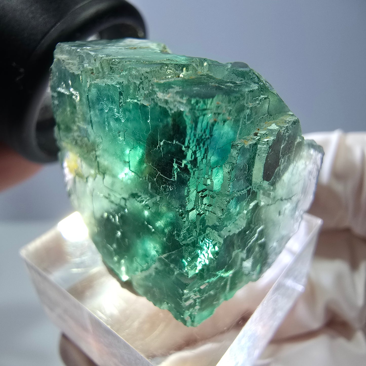 Cube de fluorite fantôme transparente parquetée, vert Okorusu, Namibie 23*23*22mm