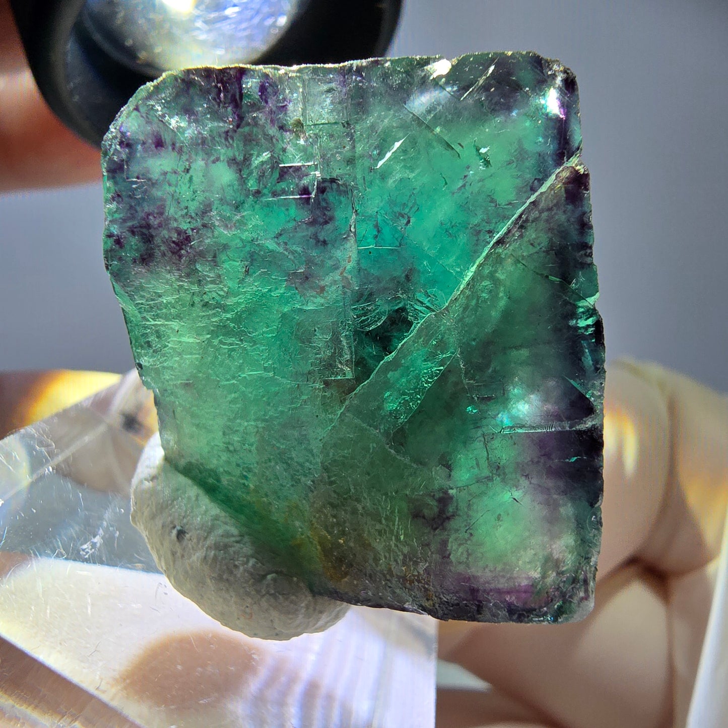 Rare cube de fluorite fantôme parqueté vert violet Okorusu Namibie 28*24*13mm