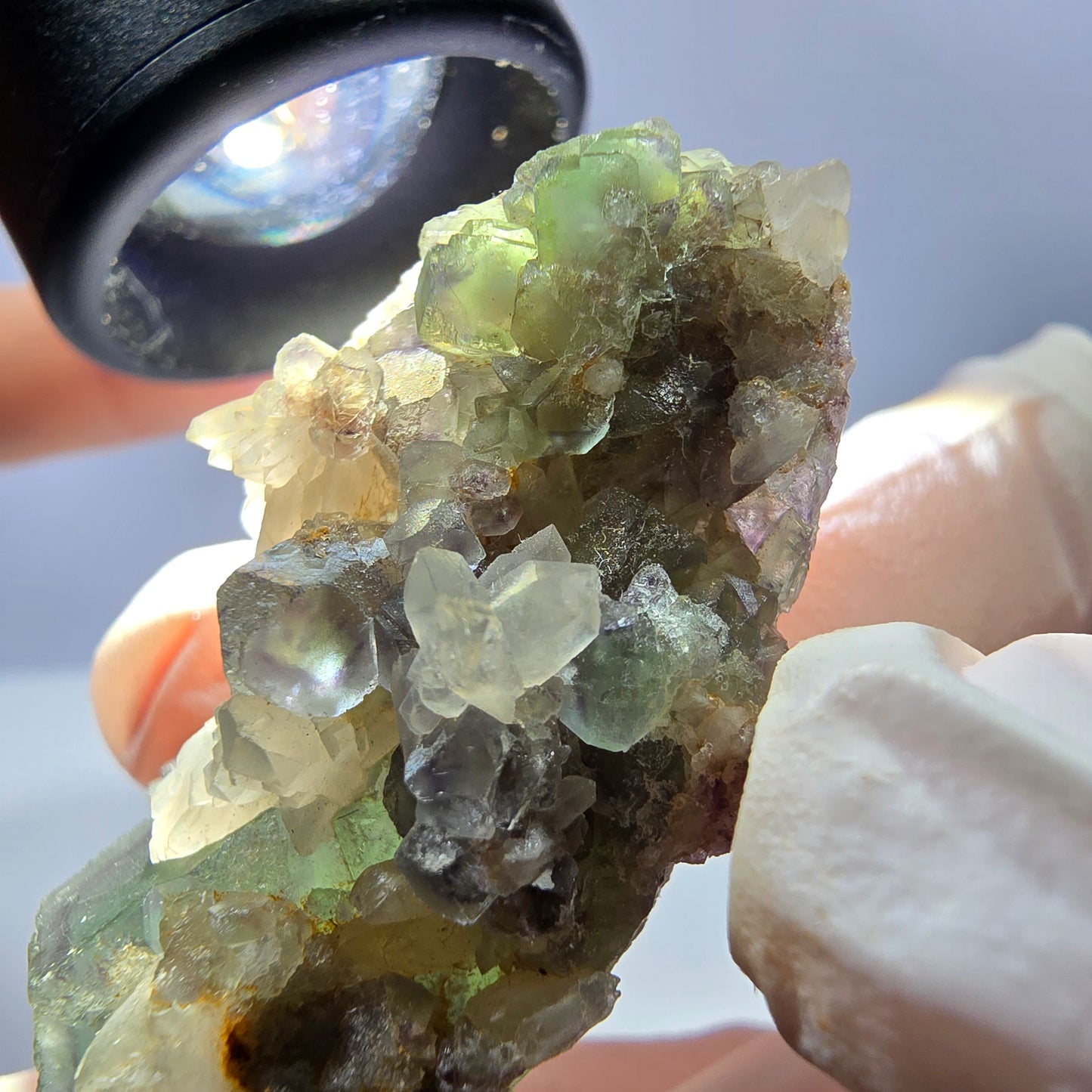 Rare cube de fluorite fantôme, spécimen de quartz vert Okorusu, Namibie, 48 x 22 x 17 mm