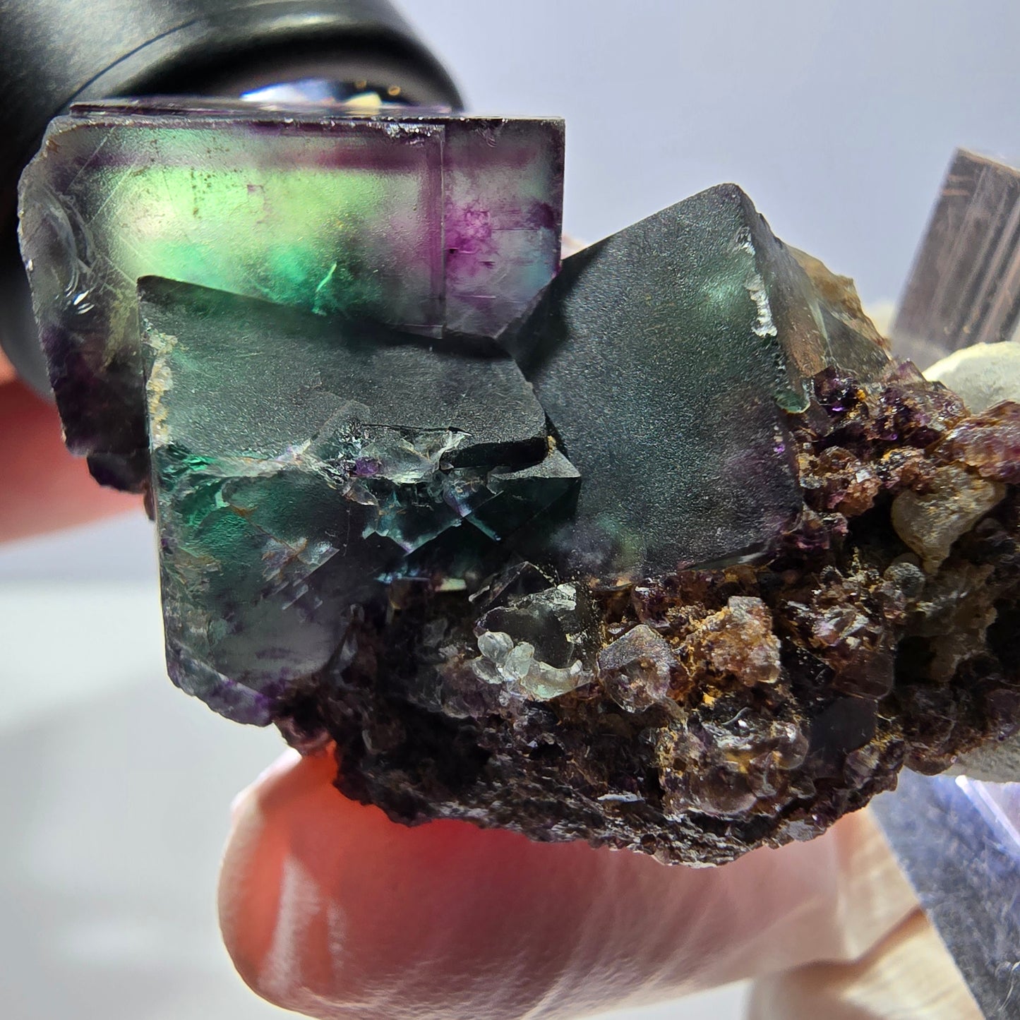 Phantom Fluorit Würfel Stufe, parkettiert grün lila Okorusu, Namibia 43*28*18mm