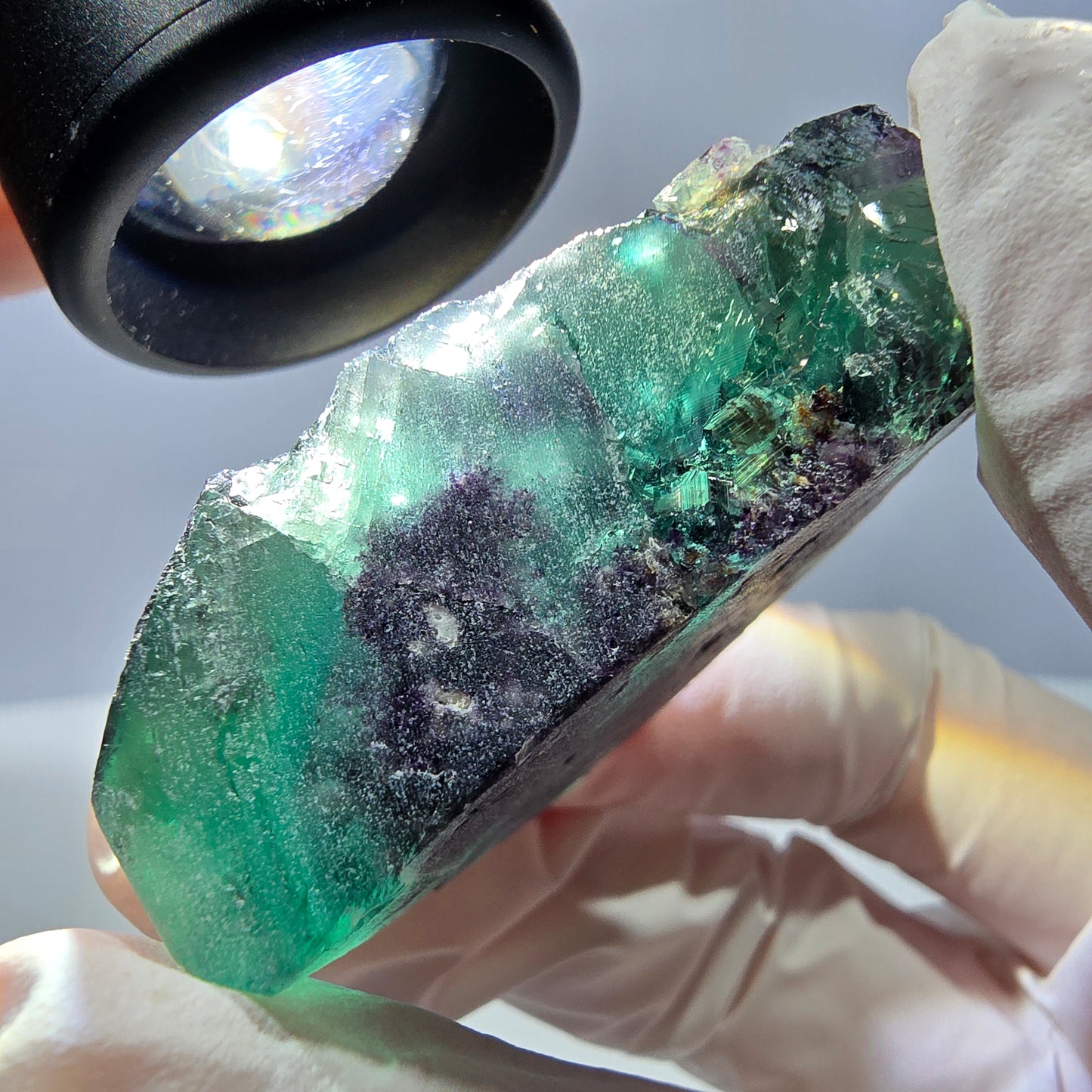 Spécimen de cube de fluorite fantôme parqueté vert violet Okorusu, Namibie 46*37*25 mm