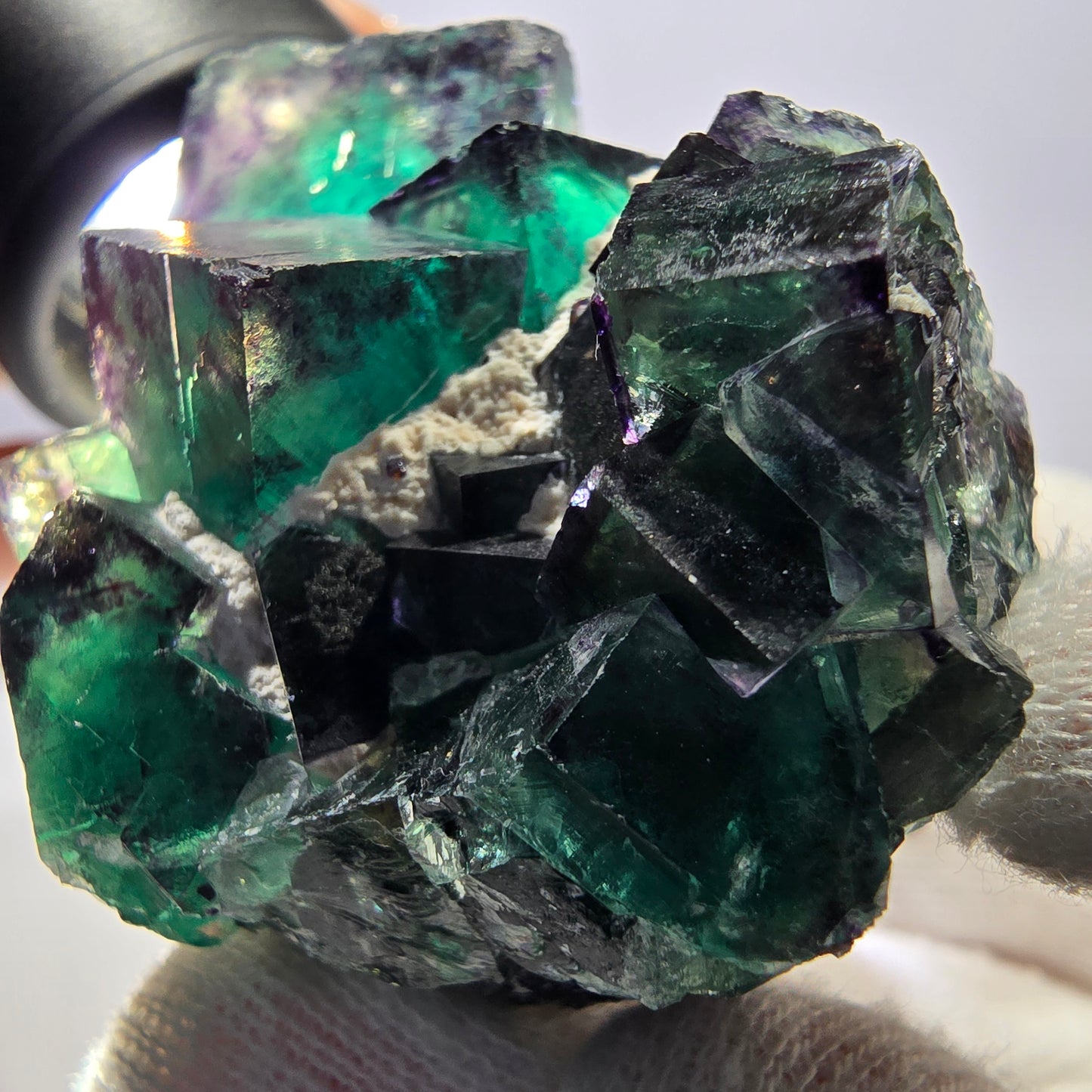 Rare spécimen de cube de fluorite fantôme, vert-violet, Okorusu, Namibie, 52 x 45 x 38 mm