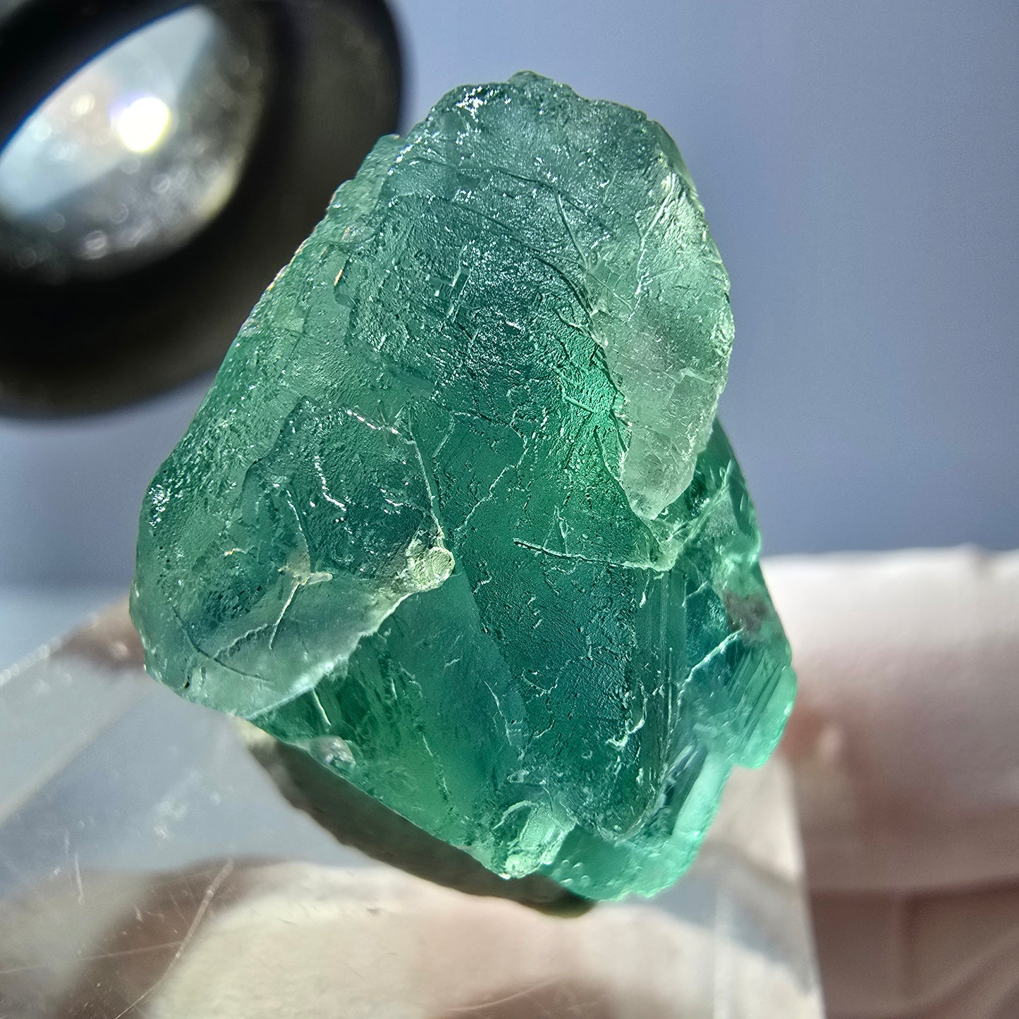 Cube de fluorite fantôme transparente parquetée, vert Okorusu, Namibie 20 x 18 x 17 mm
