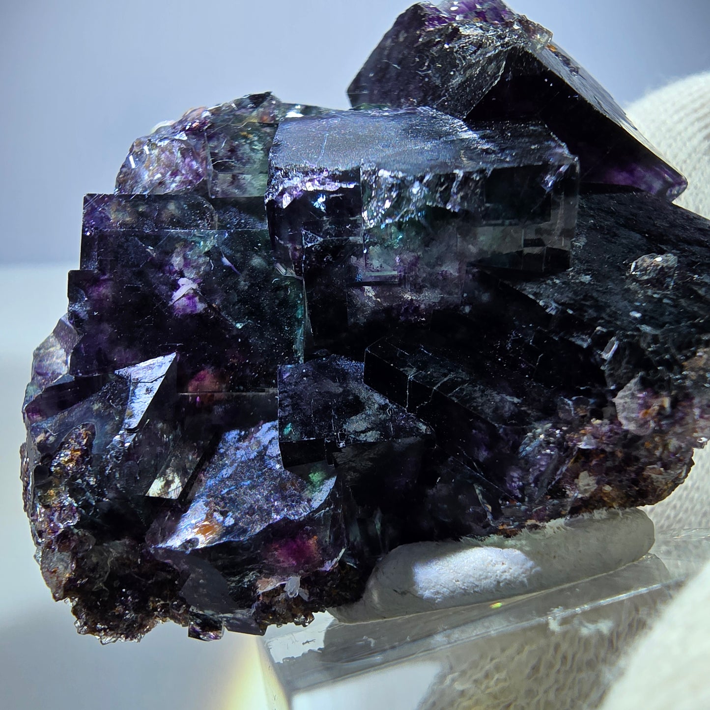 Seltene Phantom Fluorit Würfel Stufe zonal grün lila Okorusu, Namibia 60*49*23mm