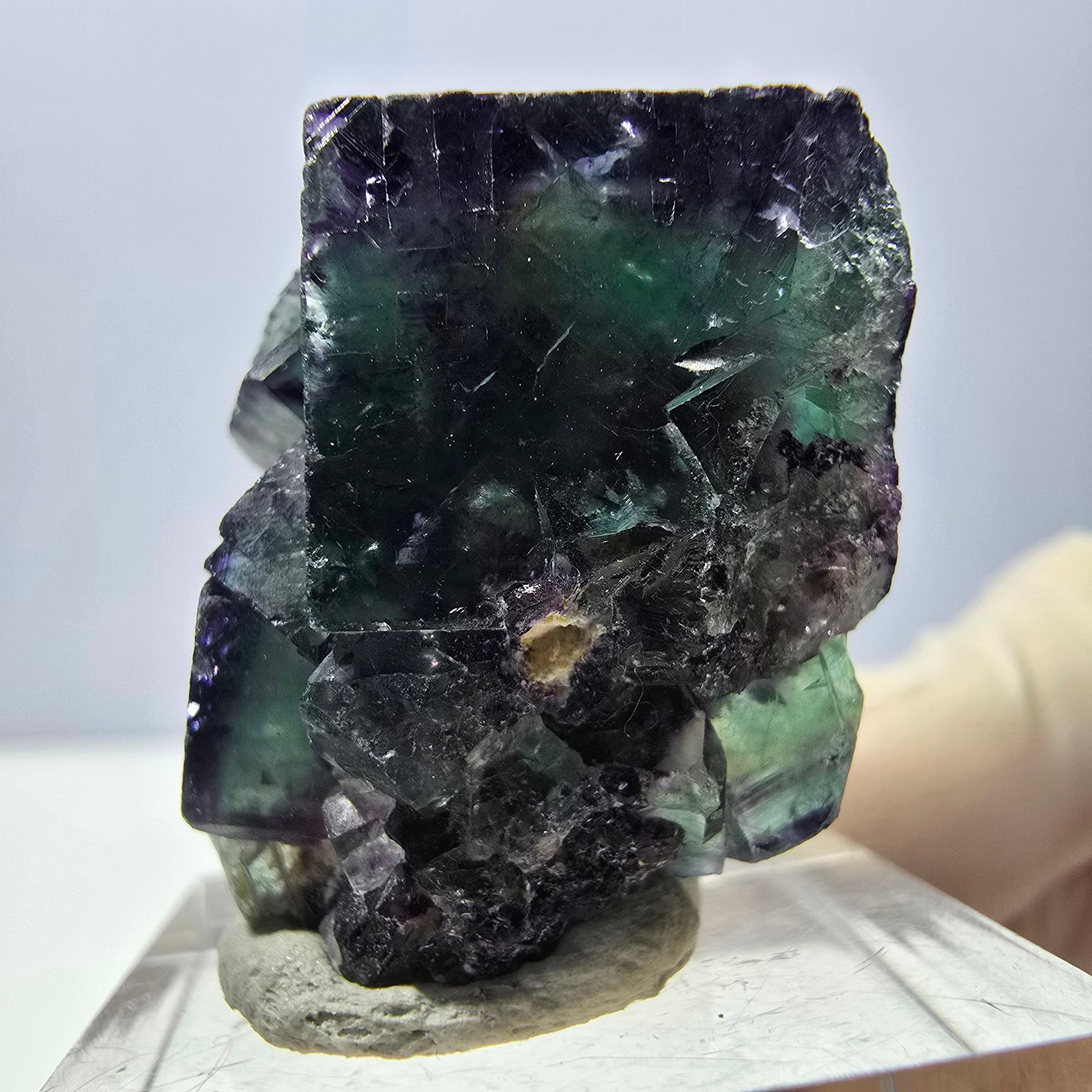 Phantom Fluorit Würfel Stufe, parkettiert grün lila Okorusu, Namibia 27*26*22mm
