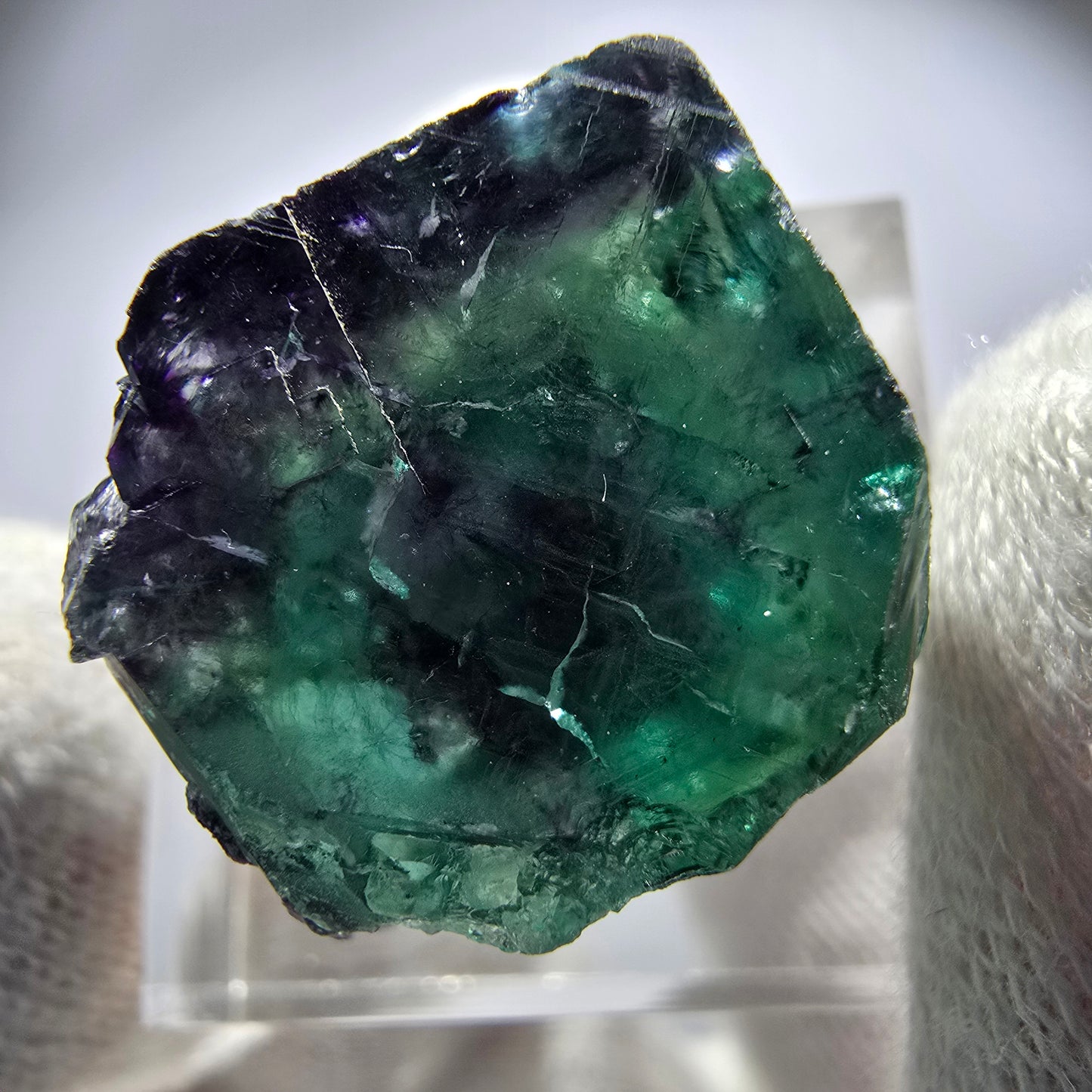 Spécimen rare de cube de fluorite fantôme zonal vert violet Okorusu, Namibie 23*21*15 mm