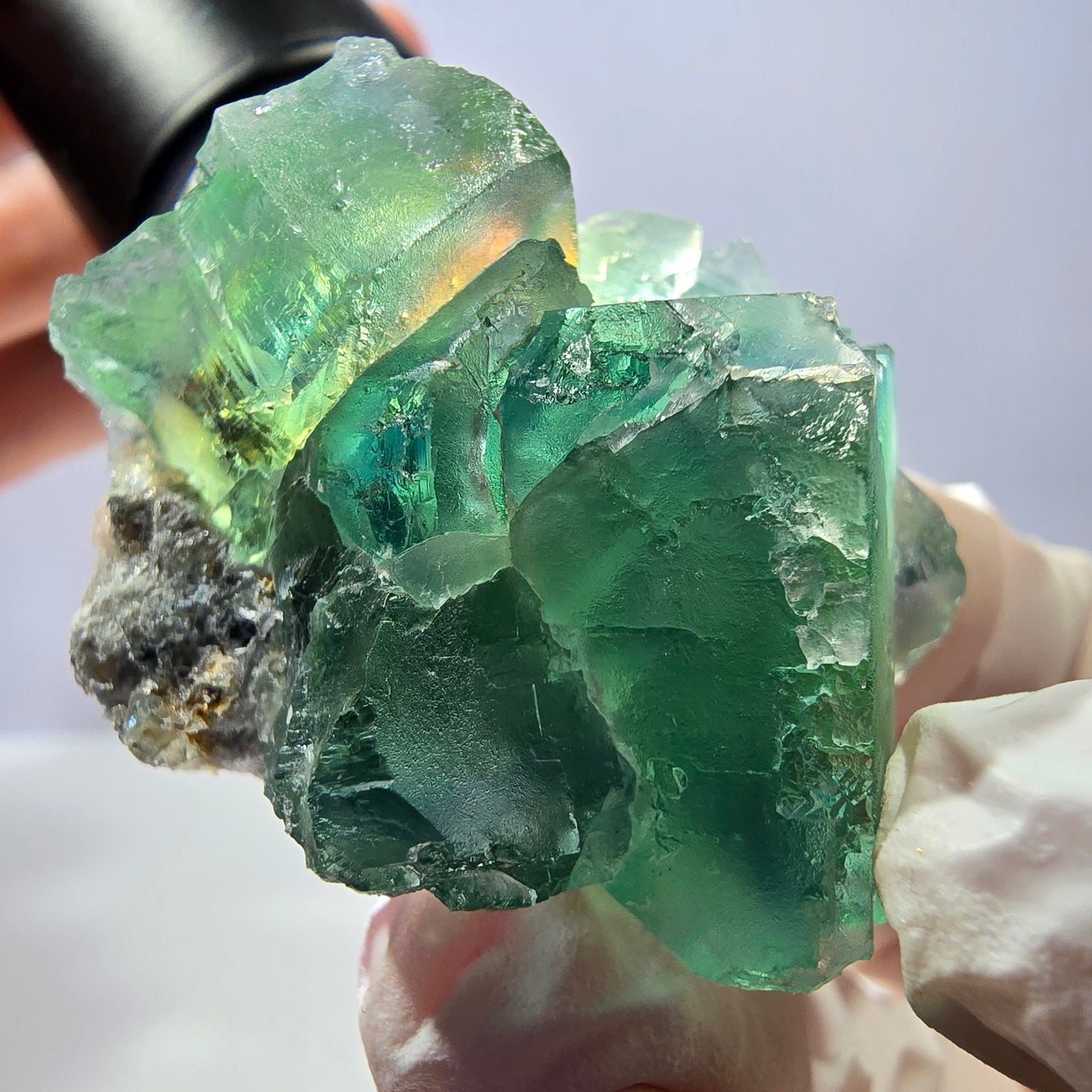 Spécimen de cube de fluorite fantôme transparente, vert parqueté, Okorusu, Namibie, 45 x 35 x 22 mm