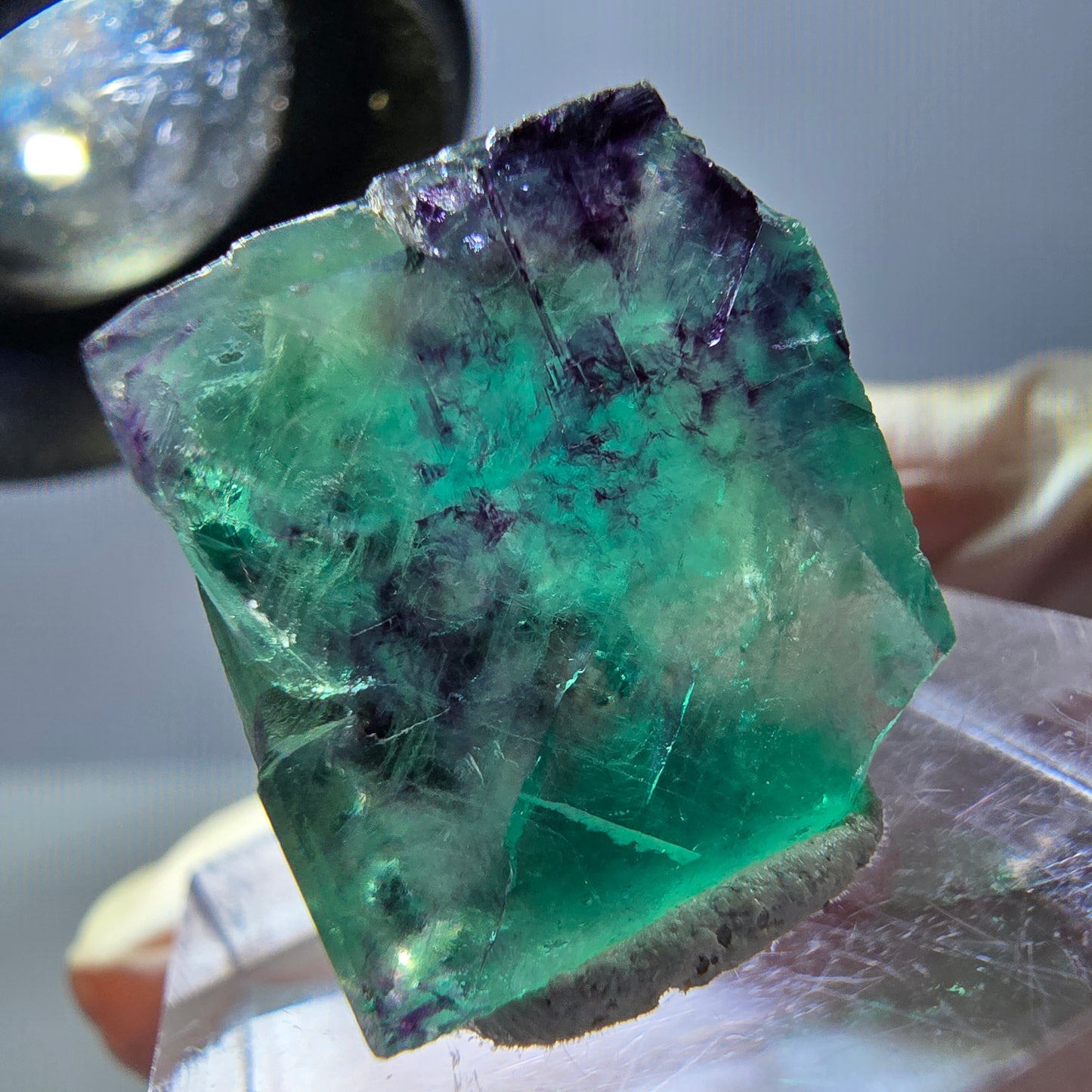 Phantom Fluorit Würfel Stufe, parkettiert grün lila Okorusu, Namibia 18*16*15mm