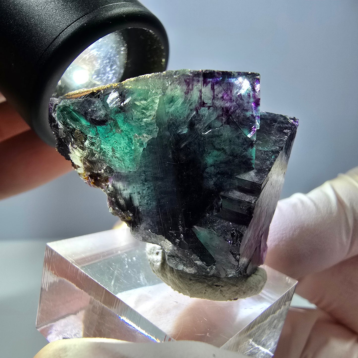 Phantom Fluorit Würfel Stufe, parkettiert grün lila Okorusu, Namibia 41*28*22mm
