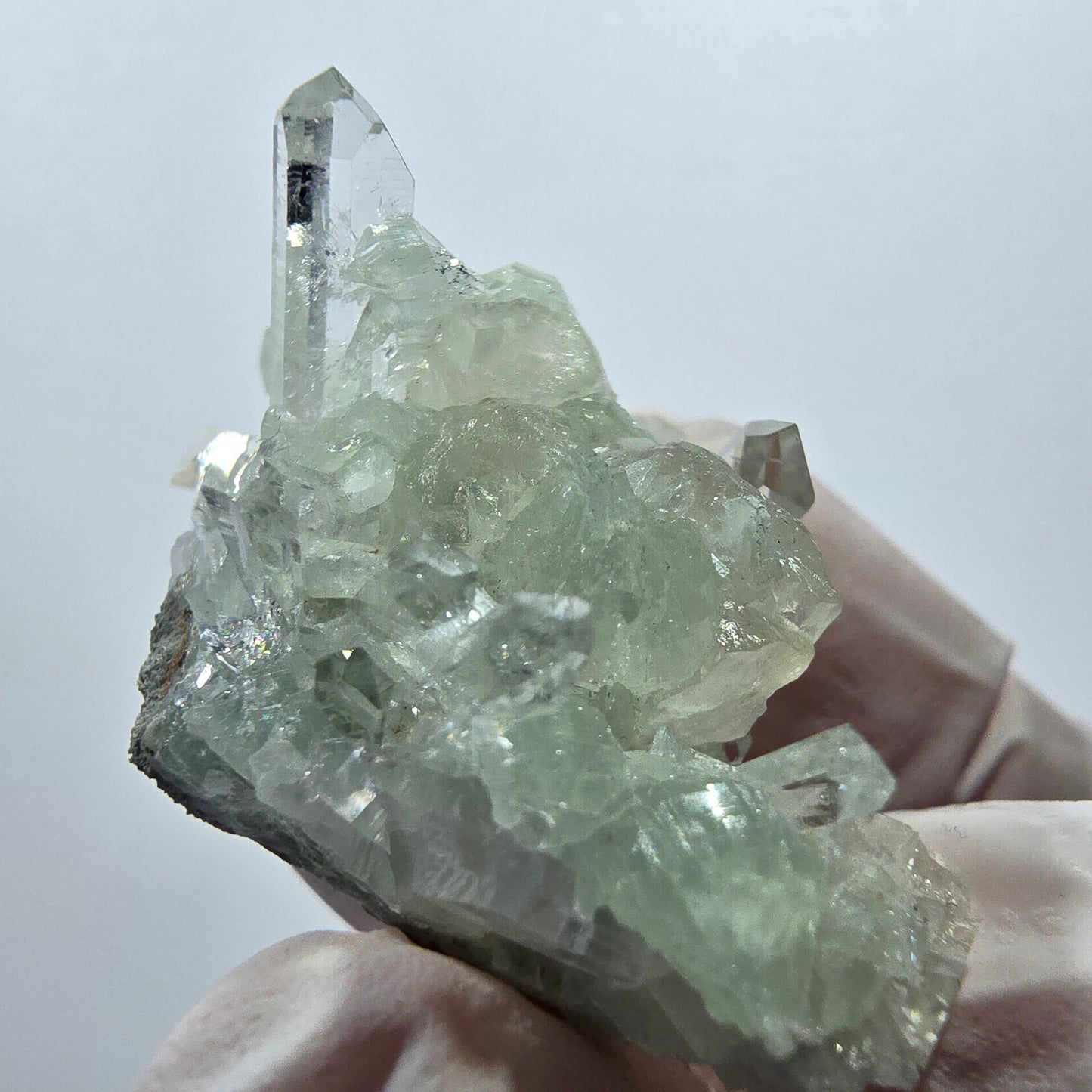 Spécimen de quartz clair, de préhnite et de calcite Streep Mine, Goboboseb, Namibie 37*29*17 mm