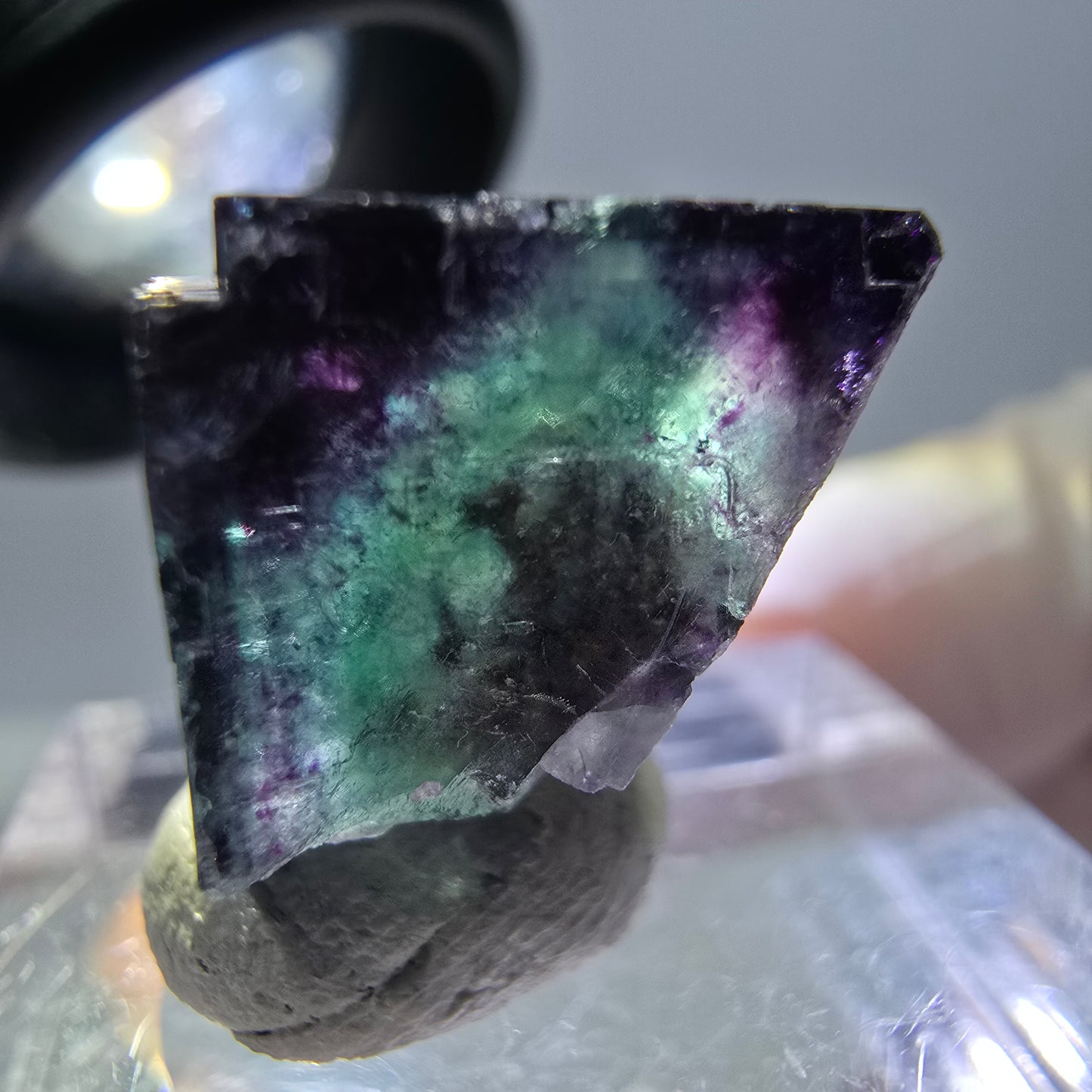 Phantom Fluorit Würfel Stufe, grün lila Okorusu, Namibia 21*20*12mm