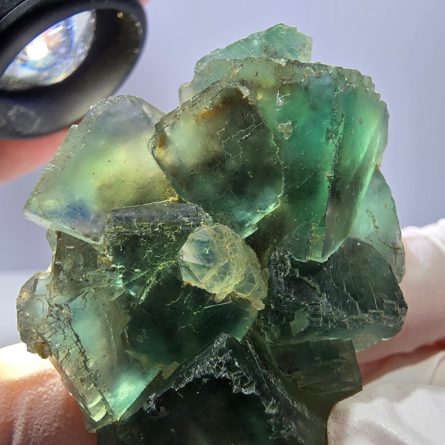 Rare cube de fluorite fantôme, spécimen de quartz vert Okorusu, Namibie, 55 x 36 x 20 mm