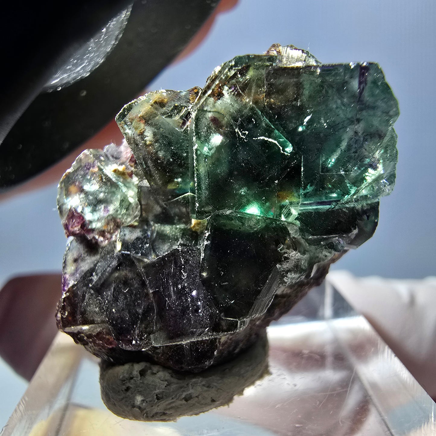 Spécimen de cube de fluorite fantôme, parqueté vert violet Okorusu, Namibie 27 x 20 x 12 mm