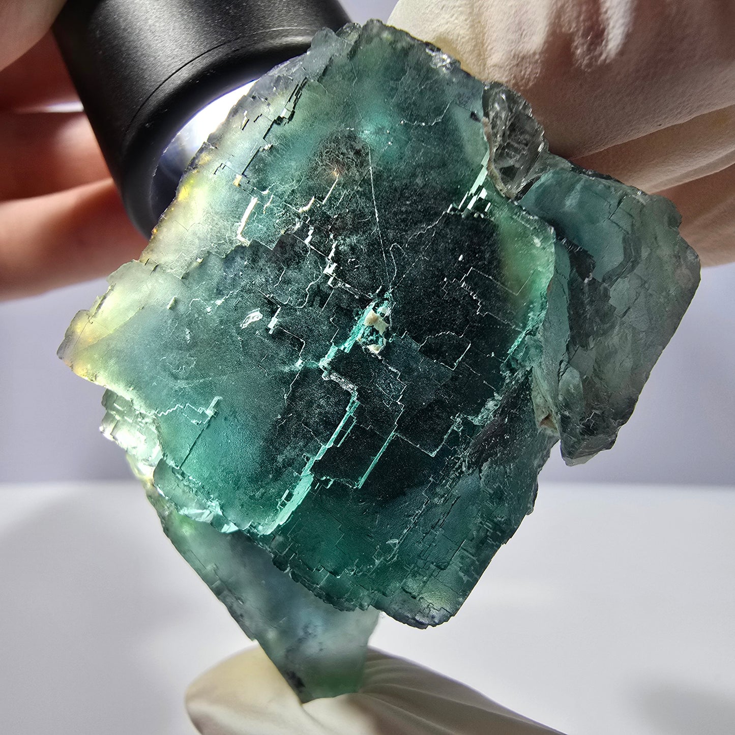 Spécimen de cube de fluorite fantôme, parqueté vert violet Okorusu, Namibie 56*46*43 mm