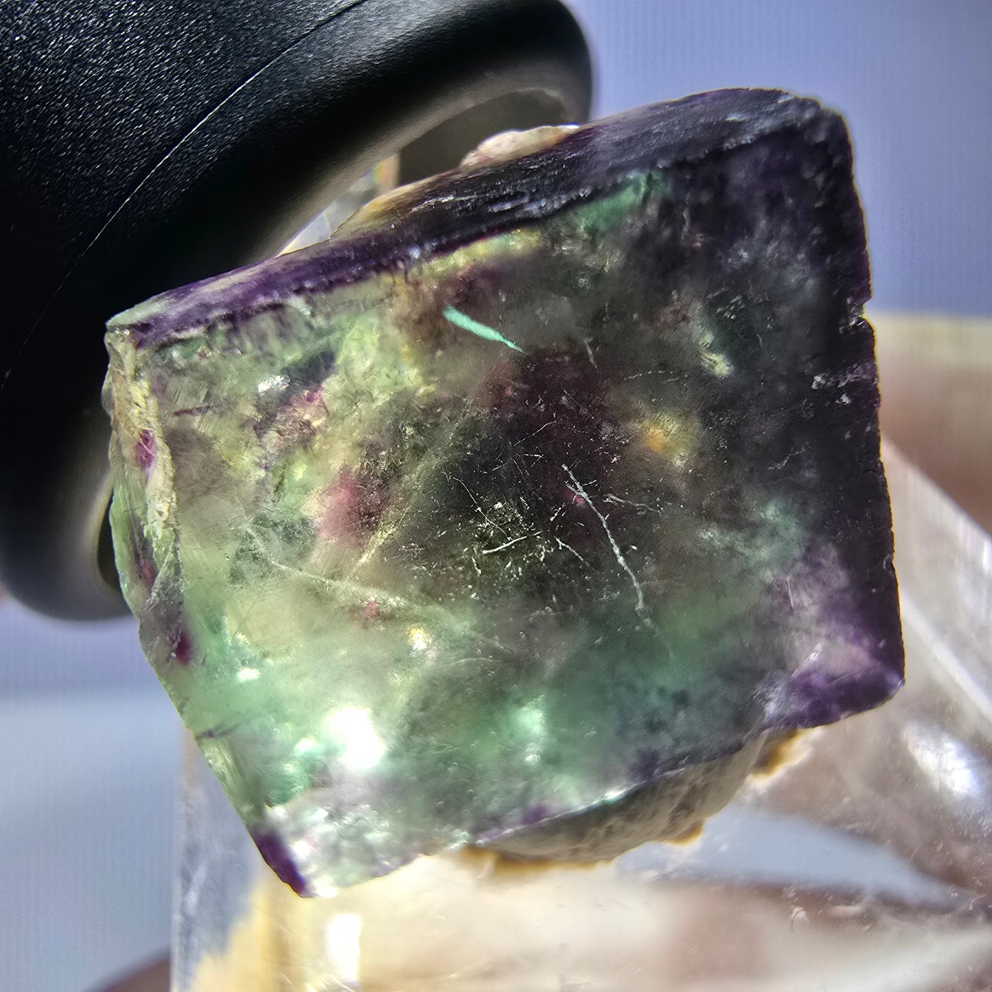 Klarer Phantom Fluorit Würfel, grün lila Okorusu, Namibia 18*16*15mm
