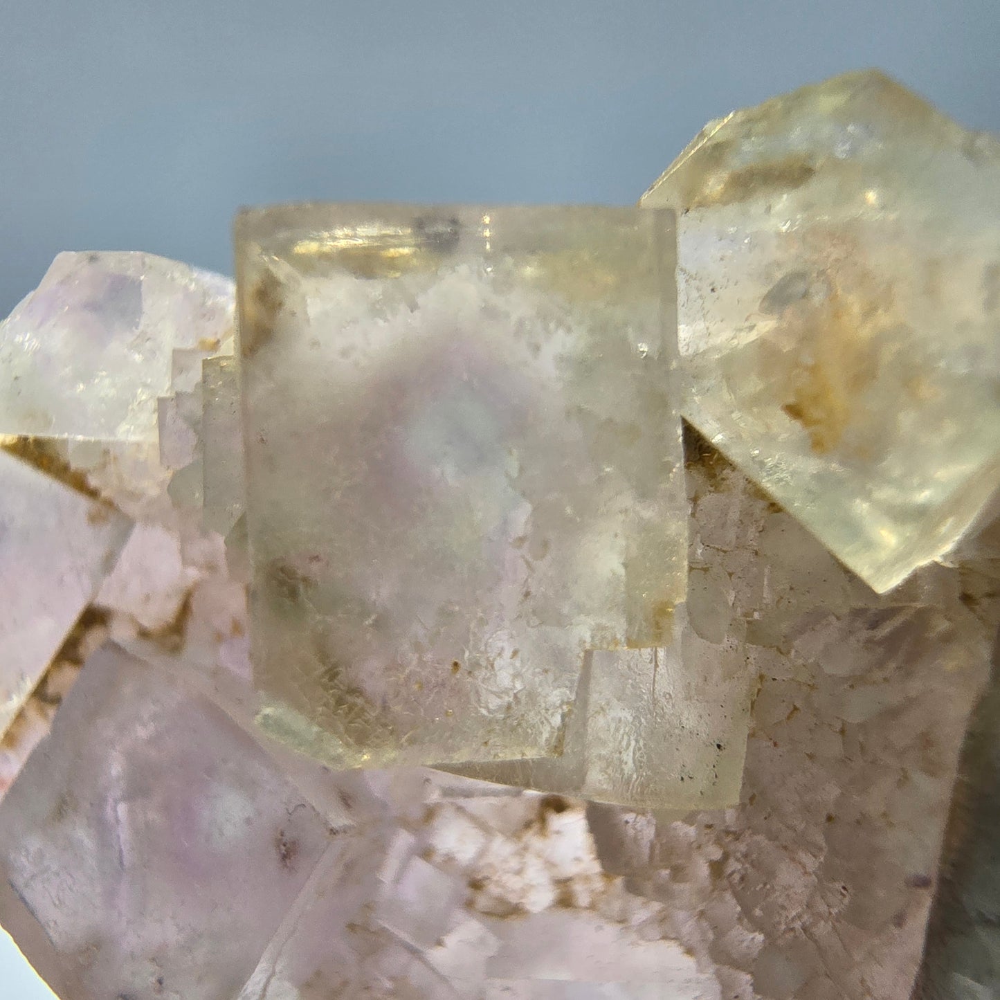 Seltene UV Phantom Fluorit Würfel, Quarz Stufe Brandberg, Namibia 34*29*12mm