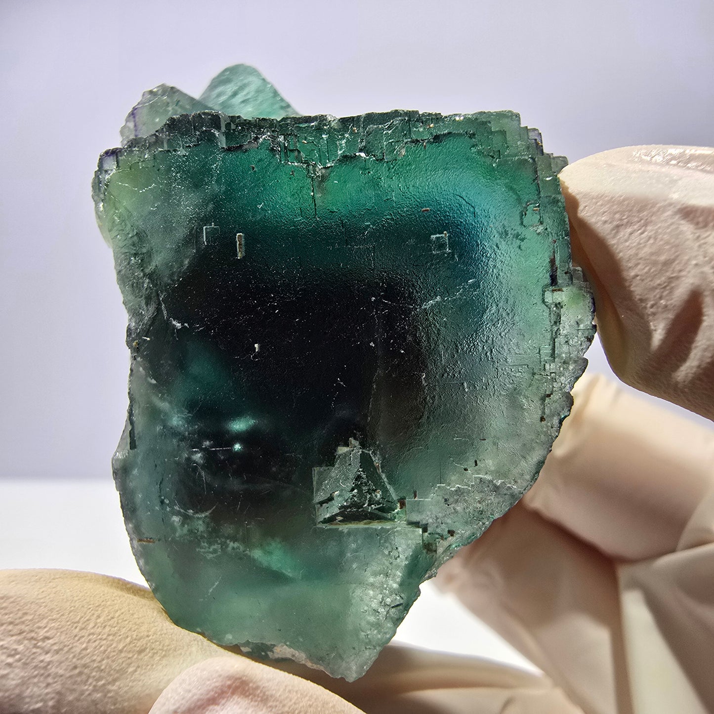 Spécimen de cube de fluorite fantôme transparente, vert parqueté, Okorusu, Namibie, 62 x 34 x 32 mm