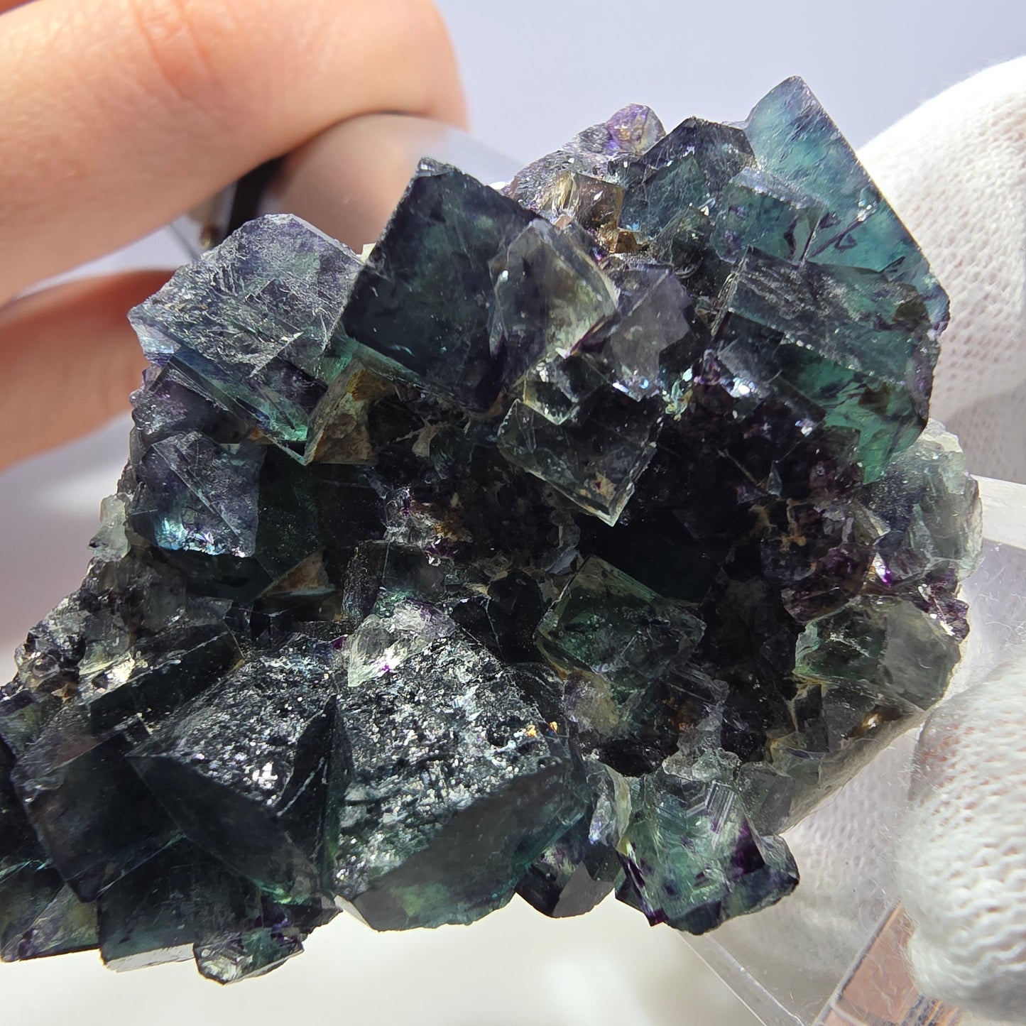 Clear Phantom Fluorite Cube Specimen zonal green purple Okorusu, Namibia 60*39*24mm
