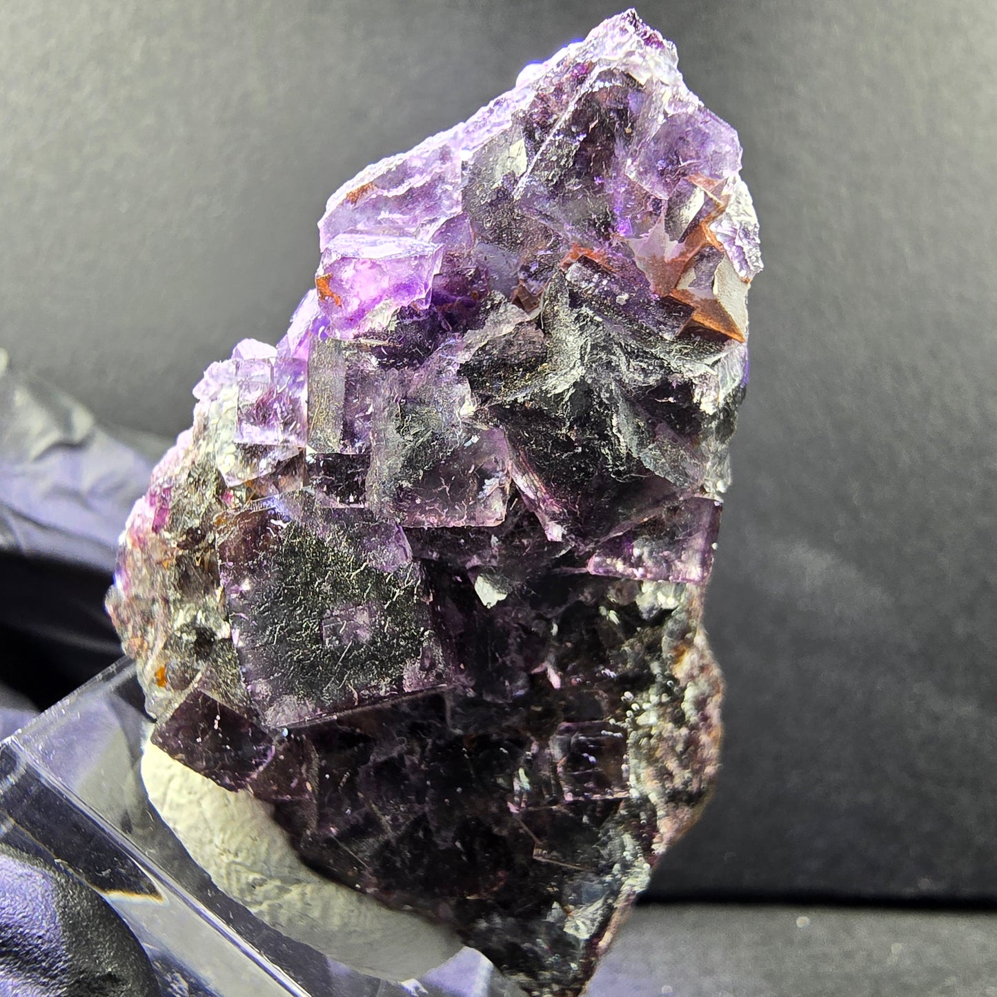 Seltene Phantom Fluorit XX Stufe lila grün mit Eisen 40*36*23mm Okorusu, Namibia