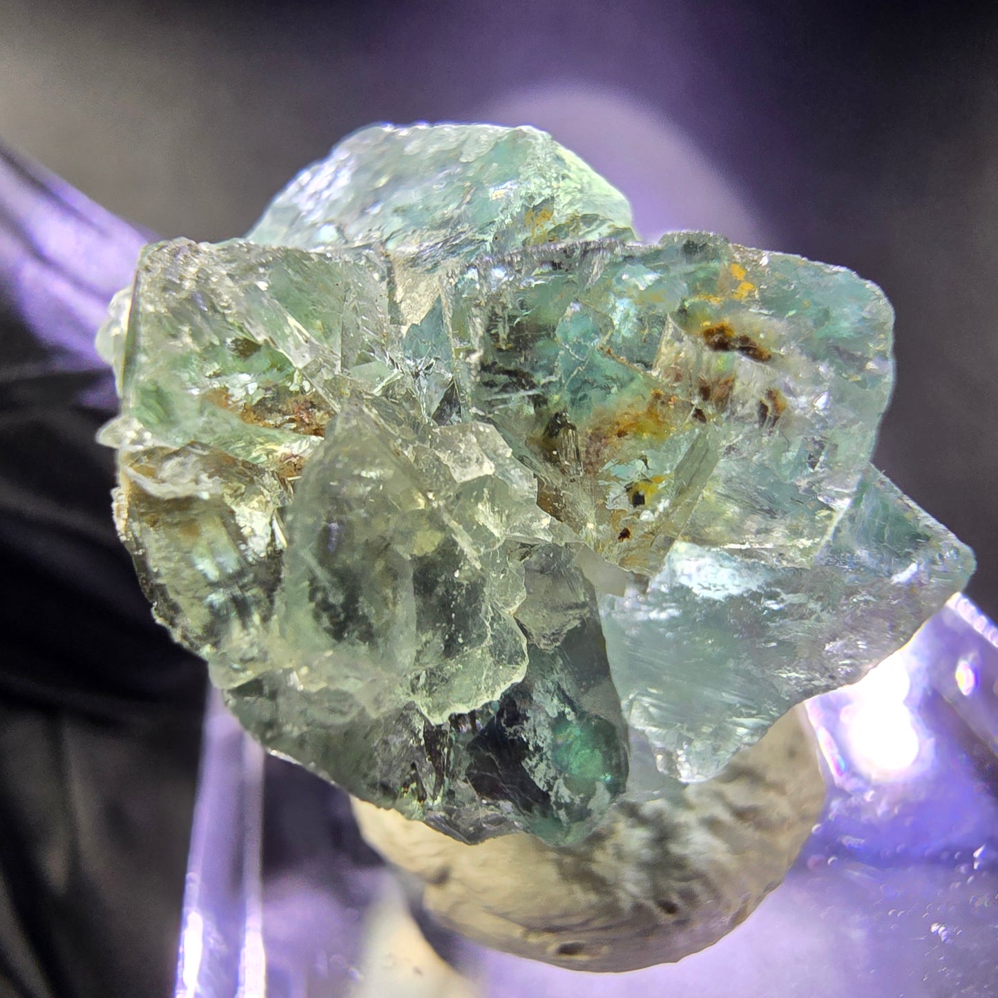 Klare Phantom Fluorit XX Würfel Stufe grün lila 23*19*17mm aus Okorusu, Namibia
