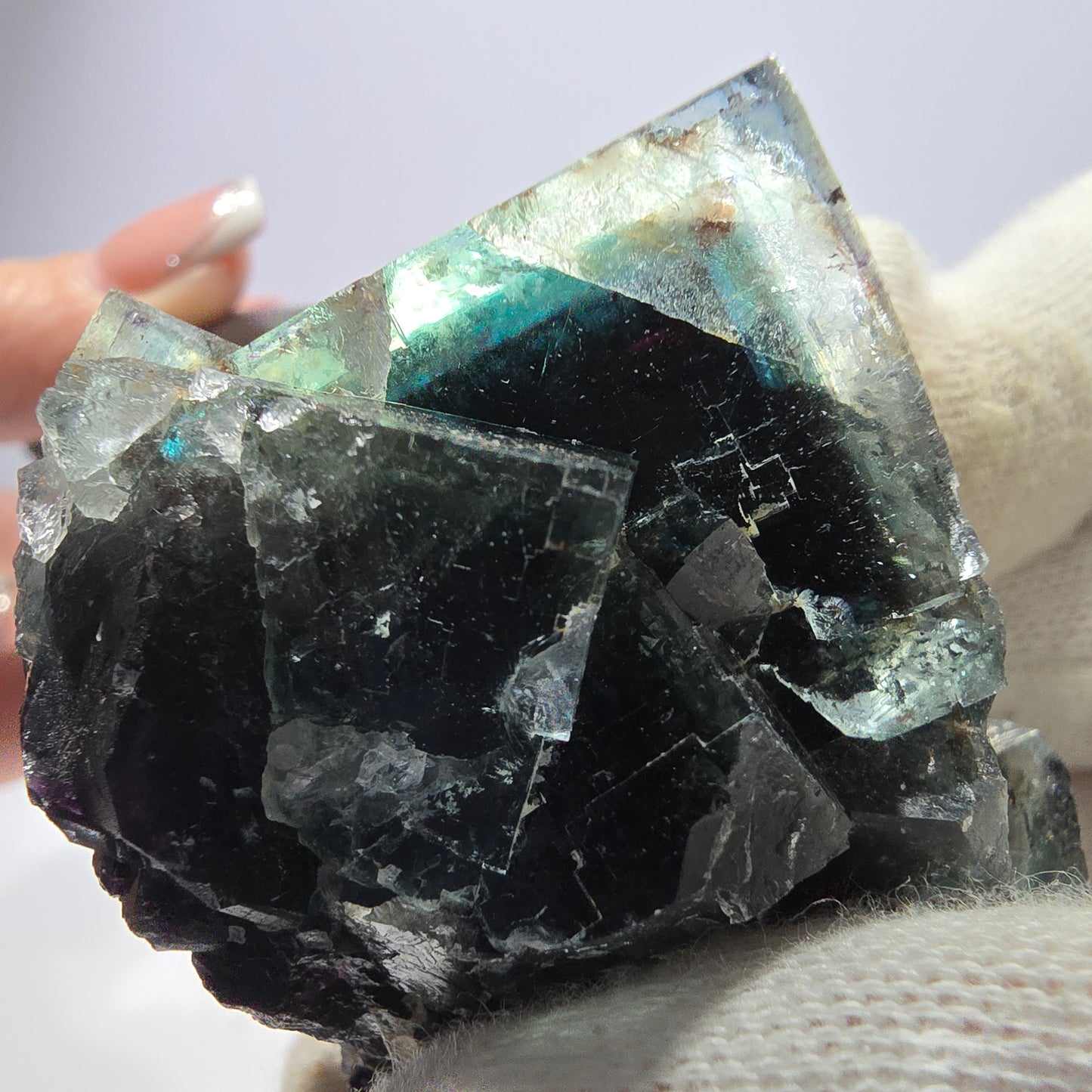 Cube de fluorite fantôme parqueté vert violet Okorusu Namibie 58*37*30mm