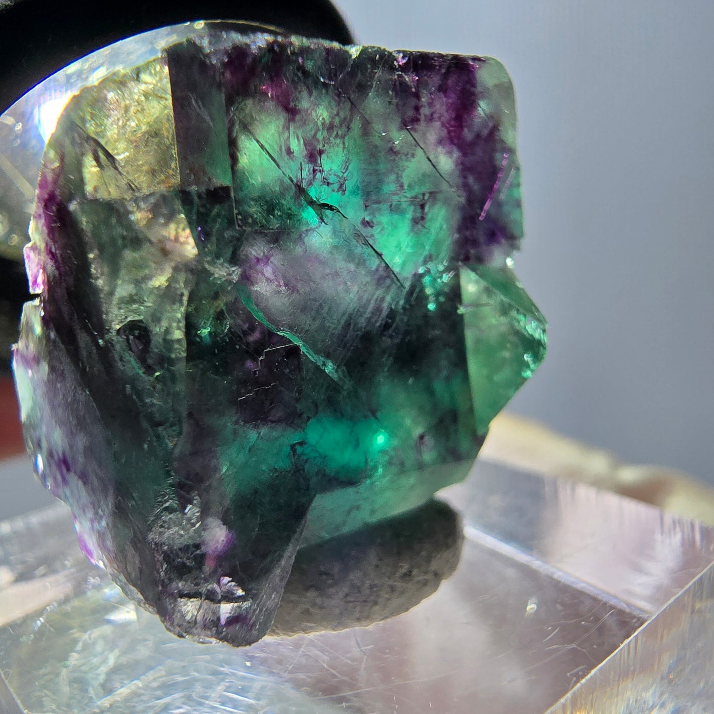 Spécimen de cube de fluorite fantôme, parqueté vert violet Okorusu, Namibie 22*22*18 mm